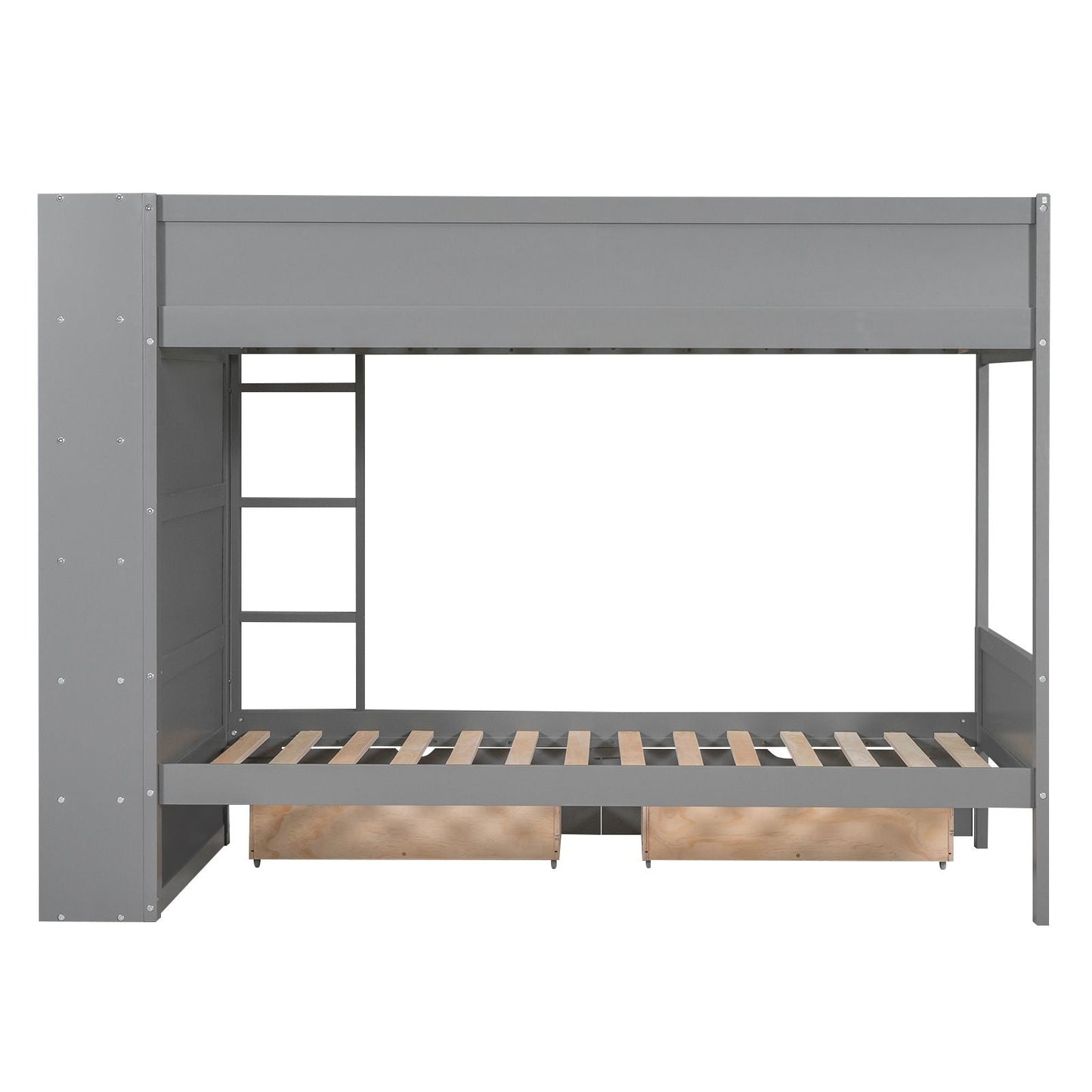 Twin over Twin Bunk Bed With 2 Drawers and Multi-layer Cabinet,  Gray