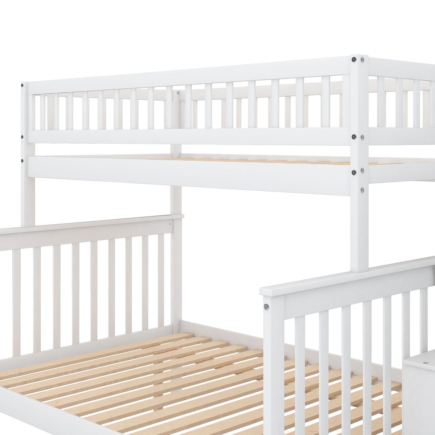 Staircase Storage Twin Over Full Wood Bunk Bed with Storage, White | Just Better Bunk Beds