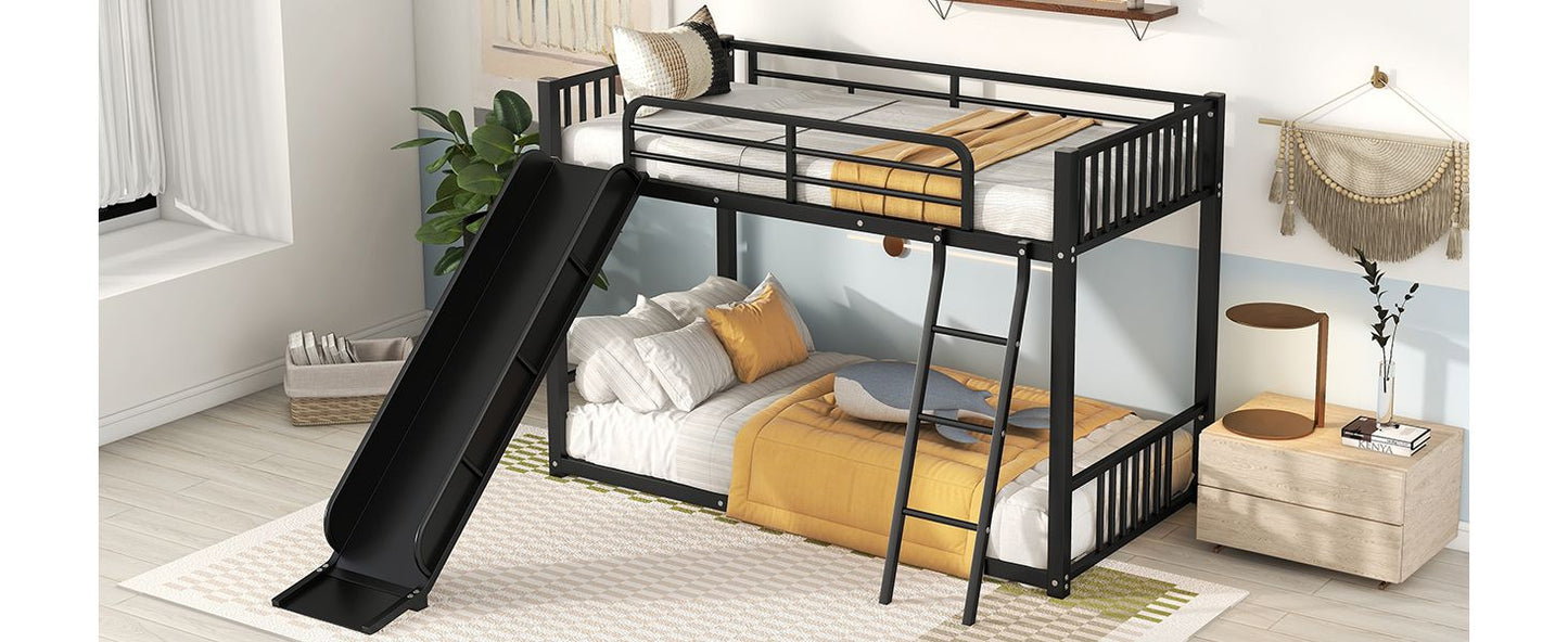 Space-Saving Metal Bunk Bed with Slide Twin Over Twin, White | Just Better Bunk Beds
