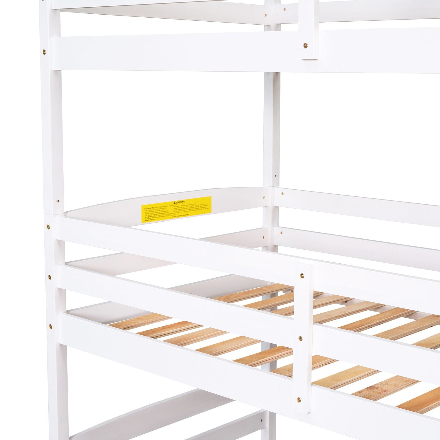 Shared Room Solution Twin Triple Wood Bunk Bed with Storage Staircase, White | Just Better Bunk Beds