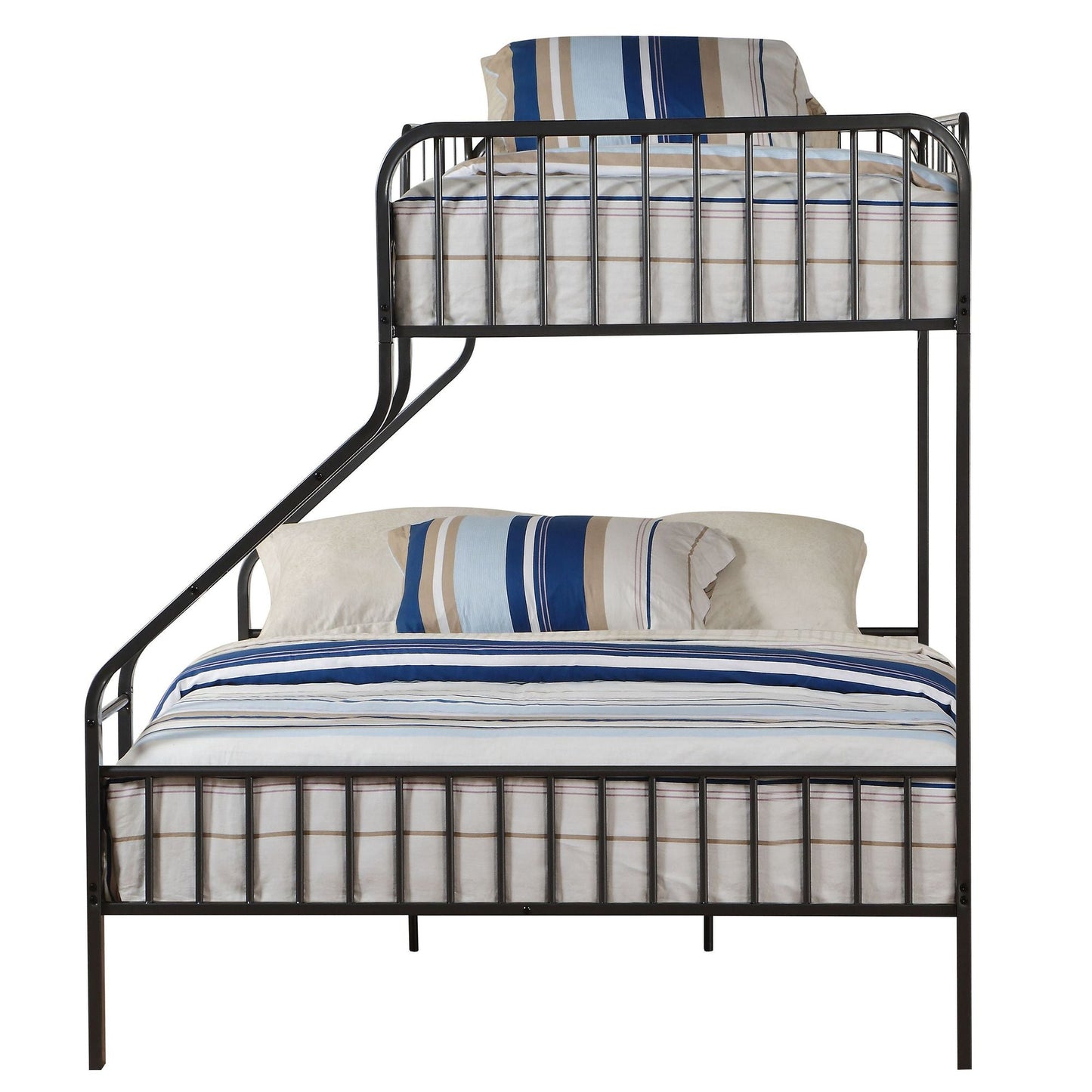 Heavy-Duty Twin XL Over Queen Wood Bunk Bed with Built-In Ladder, Gray | Just Better Bunk Beds