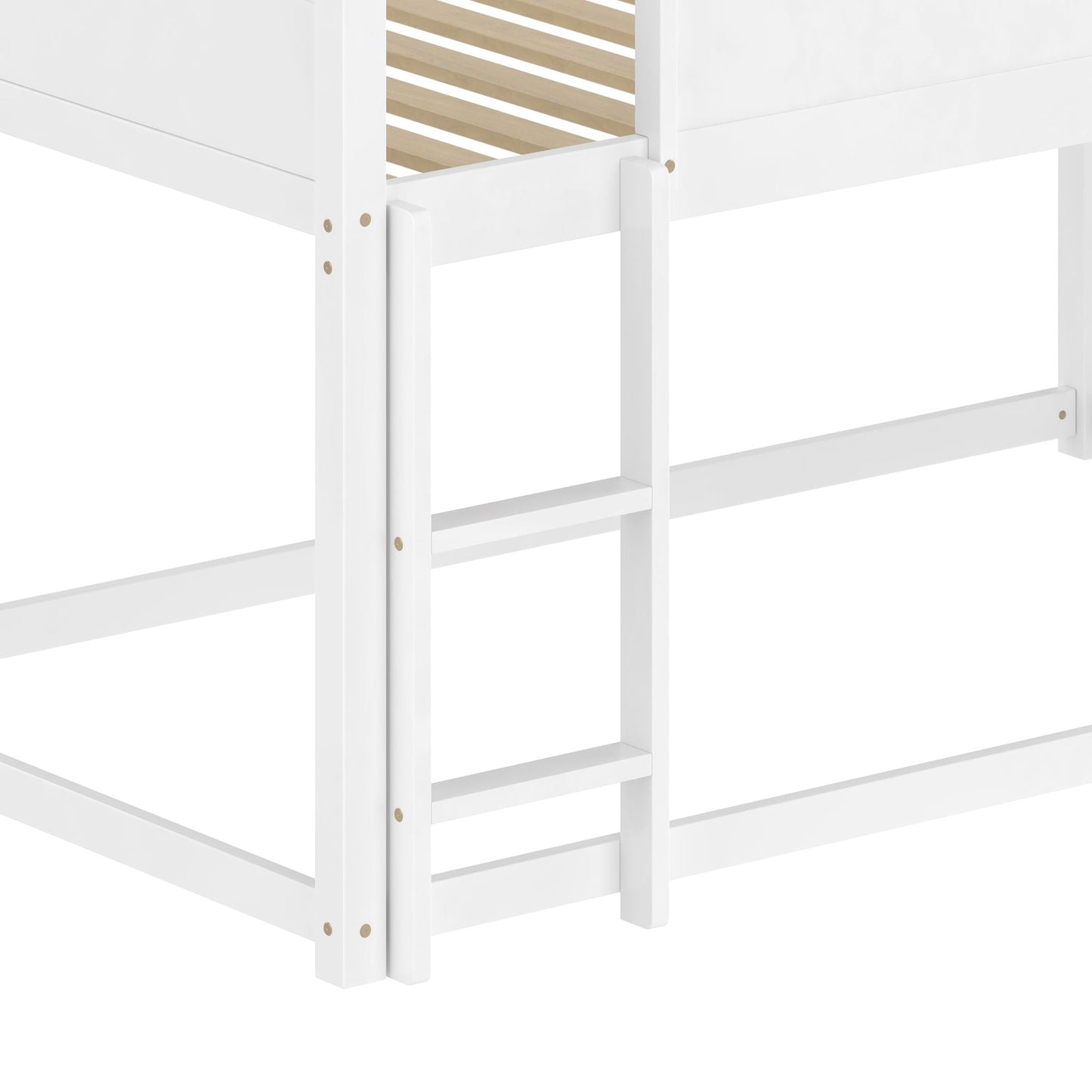 House-Style Twin Over Twin Wood Bunk Bed with Convertible Slide and Guardrail, White | Just Better Bunk Beds