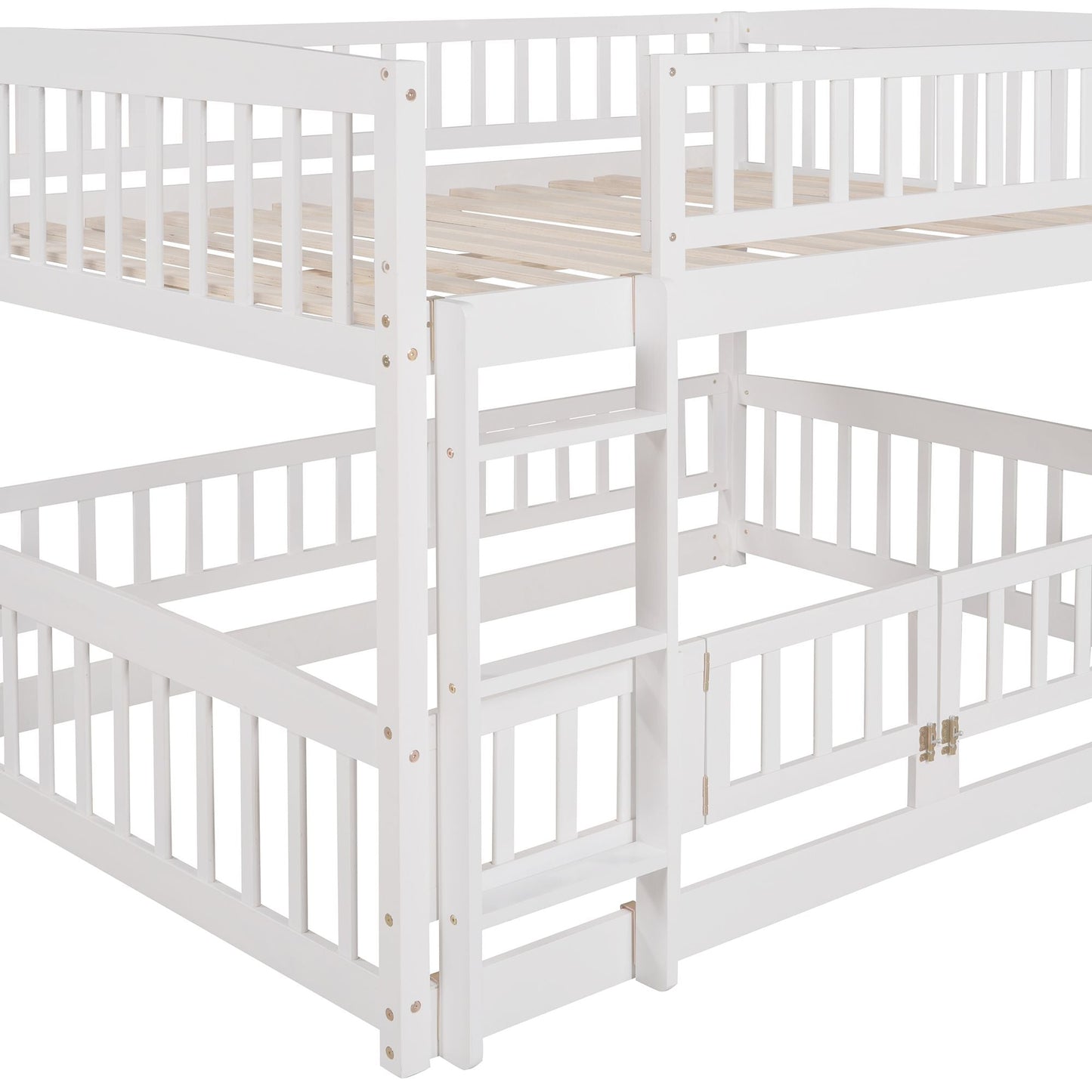 Kids Bedroom Full Over Full Wood Bunk Bed with Slide, Fence, Ladder, White | Just Better Bunk Beds
