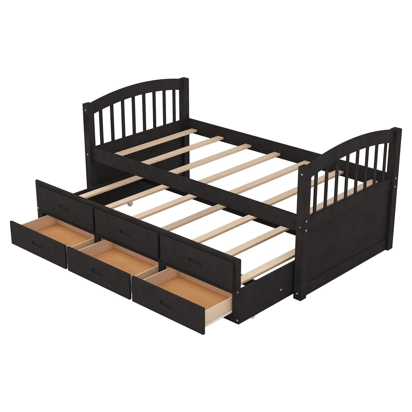 Shared Room Solution Twin Over Twin Wood Bunk Bed with Trundle and Drawers, Espresso | Just Better Bunk Beds