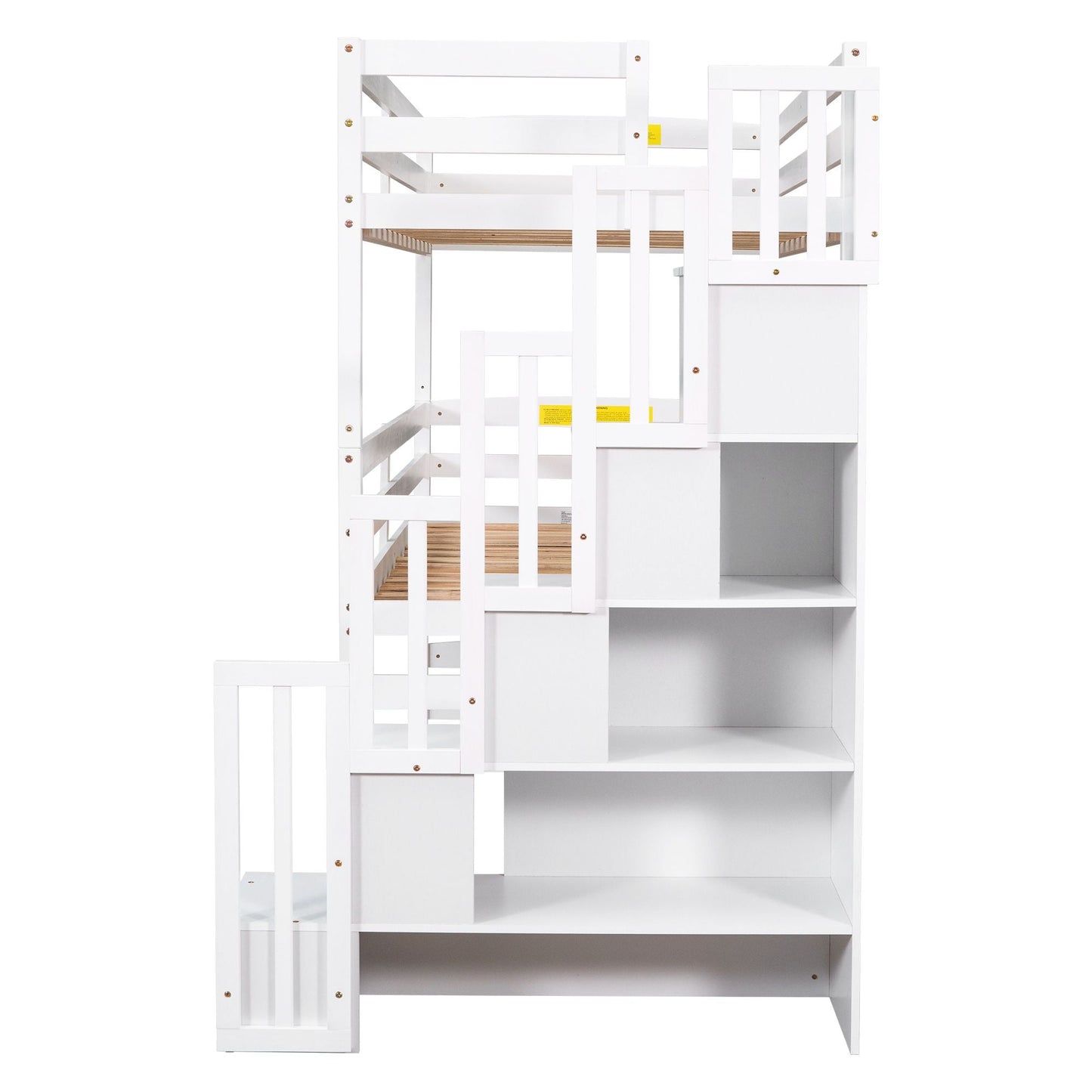 Shared Room Solution Twin Triple Wood Bunk Bed with Storage Staircase, White | Just Better Bunk Beds