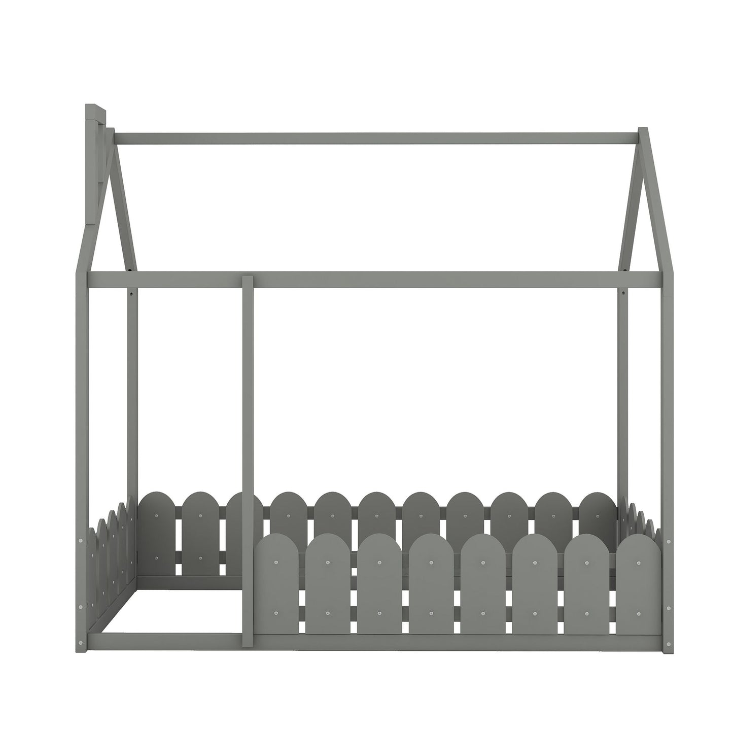 House-Style Twin Wood Bed Frame with Fence for Kids and Teens, Espresso, Gray, White | Just Better Bunk Beds
