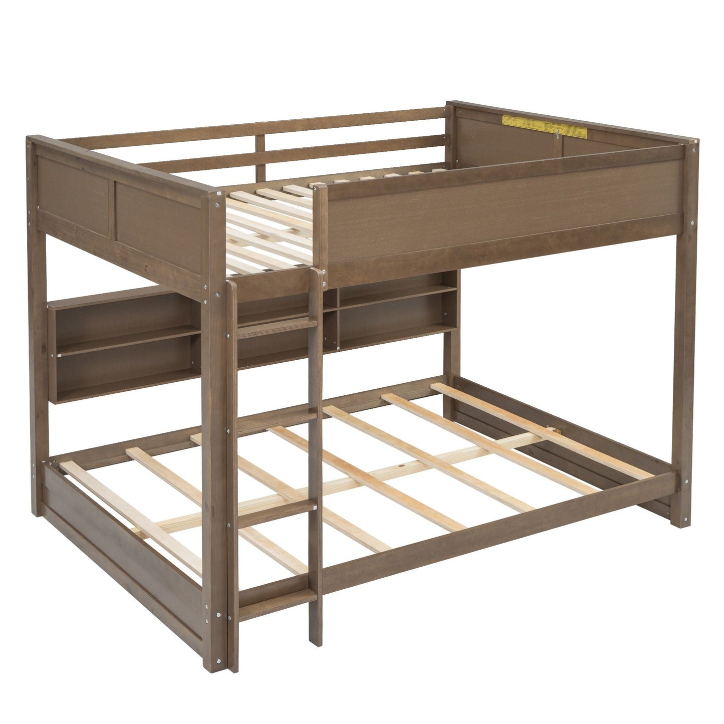 Shared Room Solution Queen Over Queen Wood Bunk Bed with Storage Cabinets and USB Ports, Natural | Just Better Bunk Beds