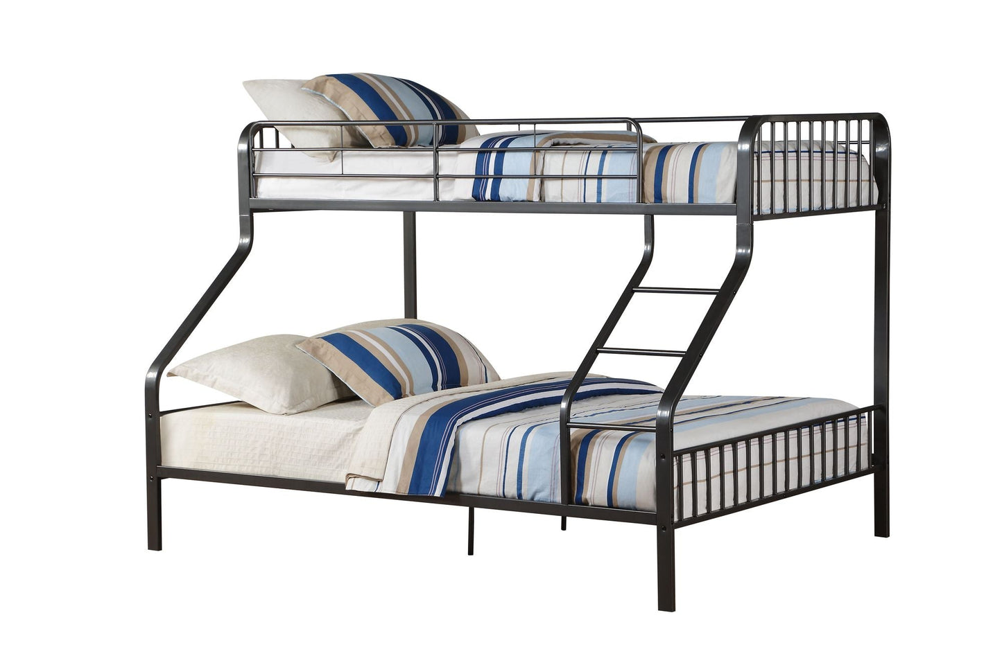 House-Style Twin XL Over Queen Wood Bunk Bed, Gray Gunmetal Finish | Just Better Bunk Beds