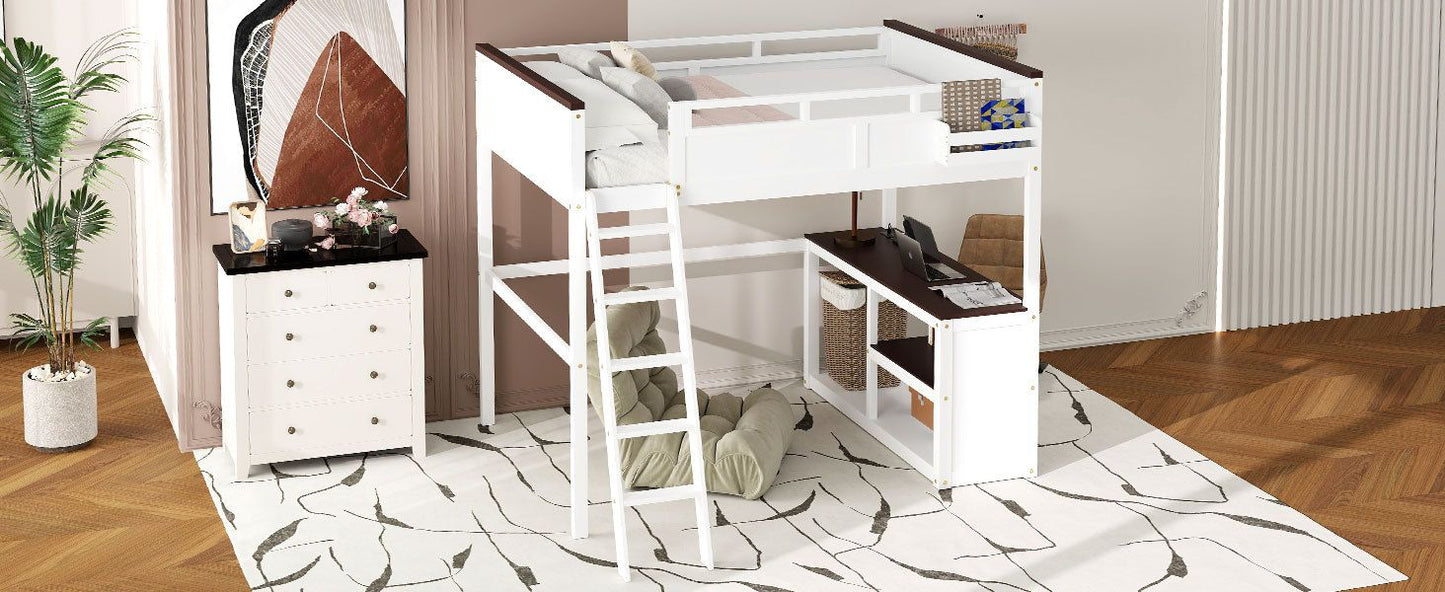 Space-Saving Queen Wood Loft Bed with Desk, Storage & USB Charging Station, White | Just Better Bunk Beds