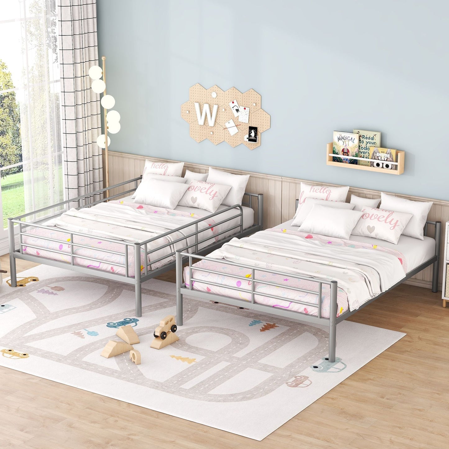 Heavy-Duty Full Over Full Metal Bunk Bed with Safety Guardrails, Space-Saving Design, Easy Assembly, Silver | Just Better Bunk Beds