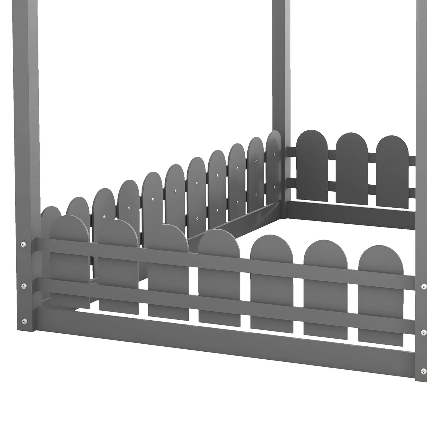 Kids Bedroom Full Wood Bed Frame with Protective Fence, White | Just Better Bunk Beds