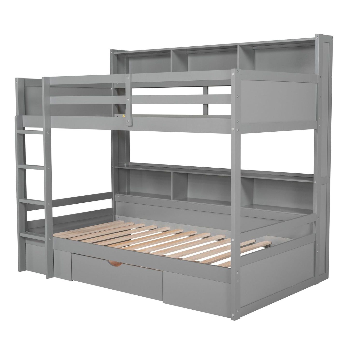 Shared Room Solution Twin Wood Bunk Bed with Built-In Shelves and Storage, White | Just Better Bunk Beds