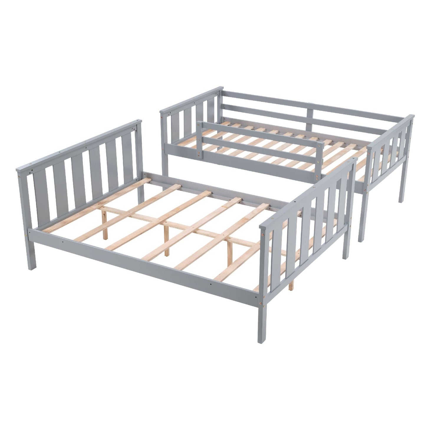 Kids Bedroom Twin Over Full Wood Bunk Bed with Flexible Ladder, Gray | Just Better Bunk Beds