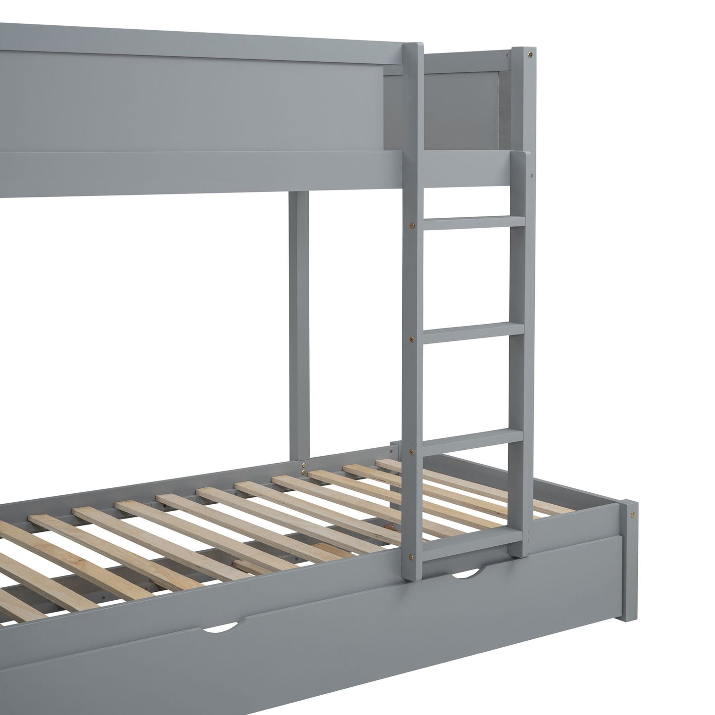 Space-Saving Twin Over Twin Wood Bunk Bed with Twin Trundle, Storage, Desk, Gray | Just Better Bunk Beds