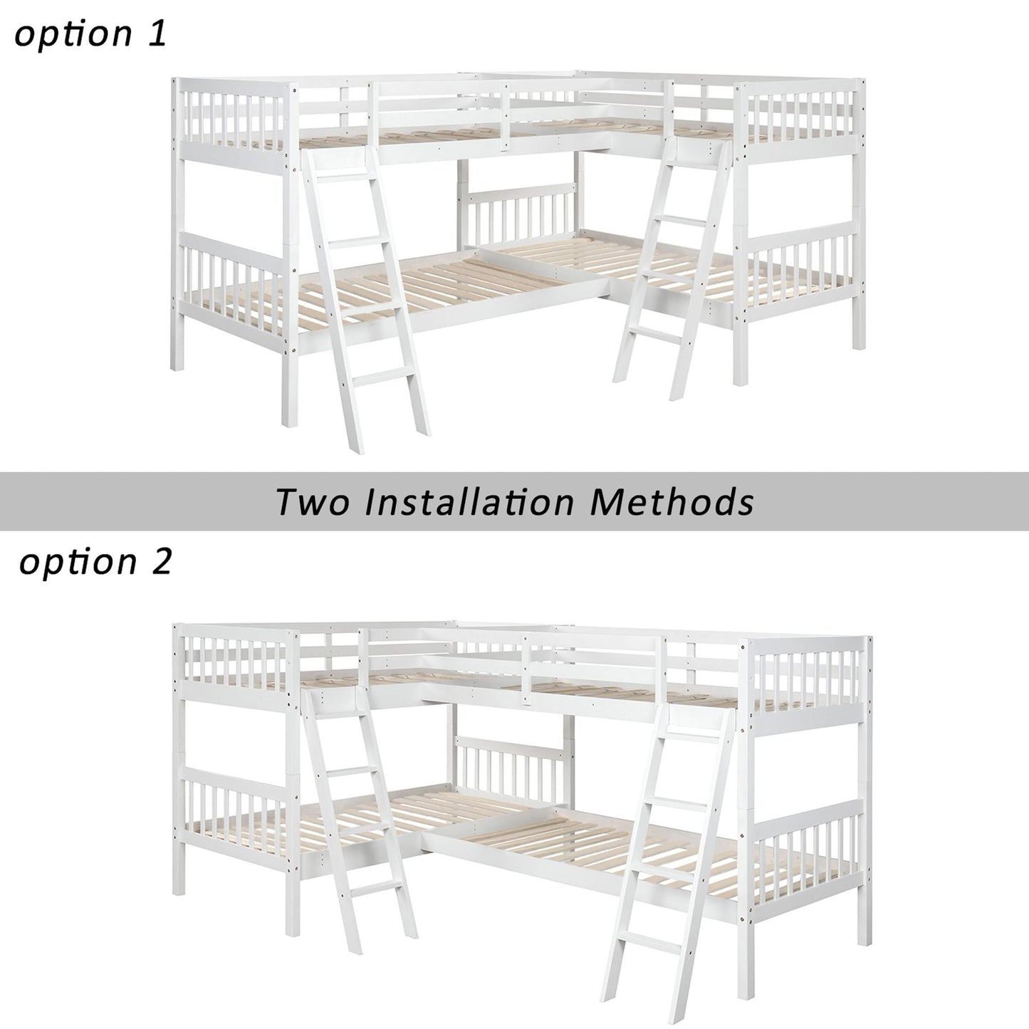 Space-Saving L-Shaped Twin Wood Bunk Bed with Ladder and Safety Guardrail, Gray | Just Better Bunk Beds