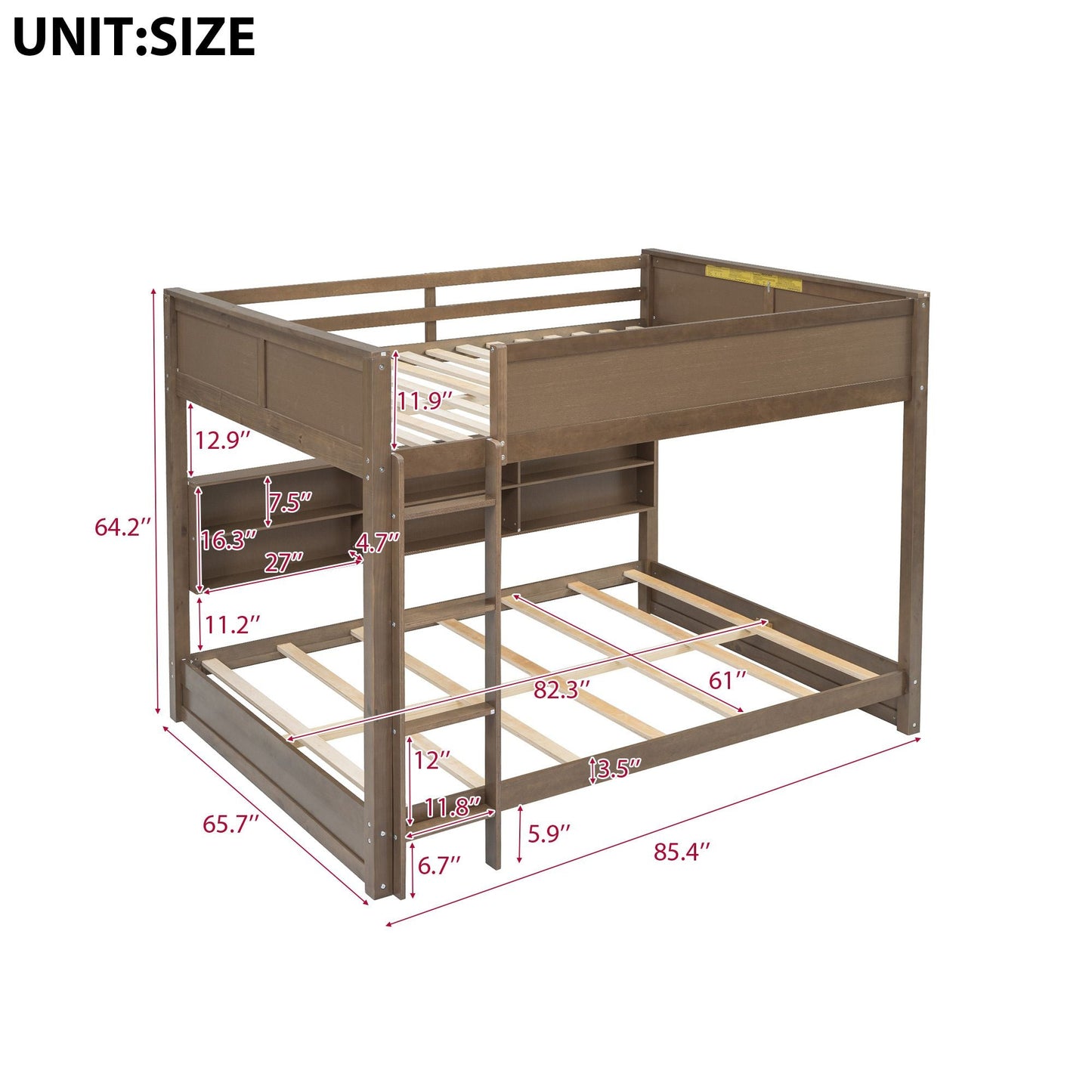Shared Room Solution Queen Over Queen Wood Bunk Bed with Storage Cabinets and USB Ports, Natural | Just Better Bunk Beds