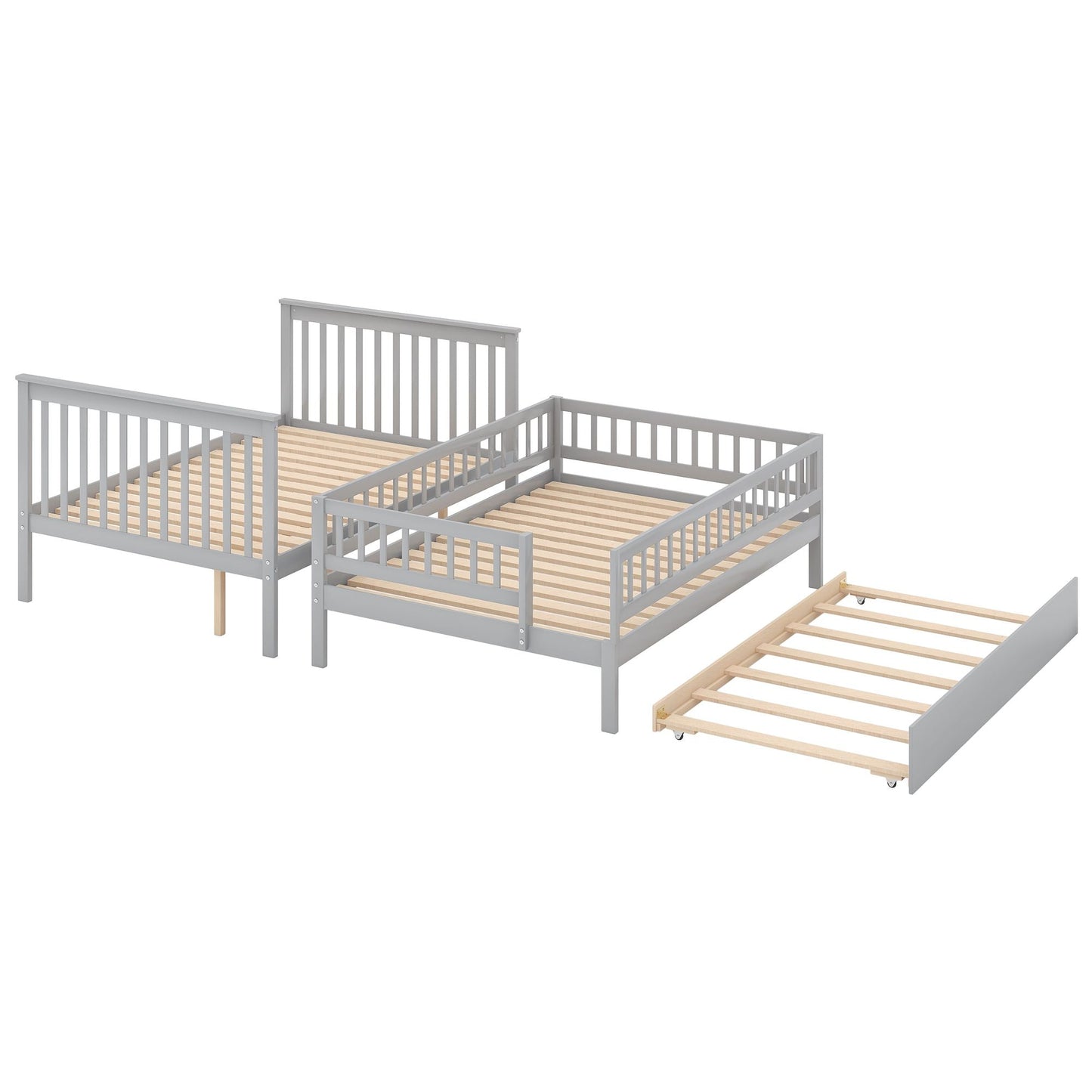 Staircase Storage Full Over Full Wood Bunk Bed with Trundle, Gray | Just Better Bunk Beds
