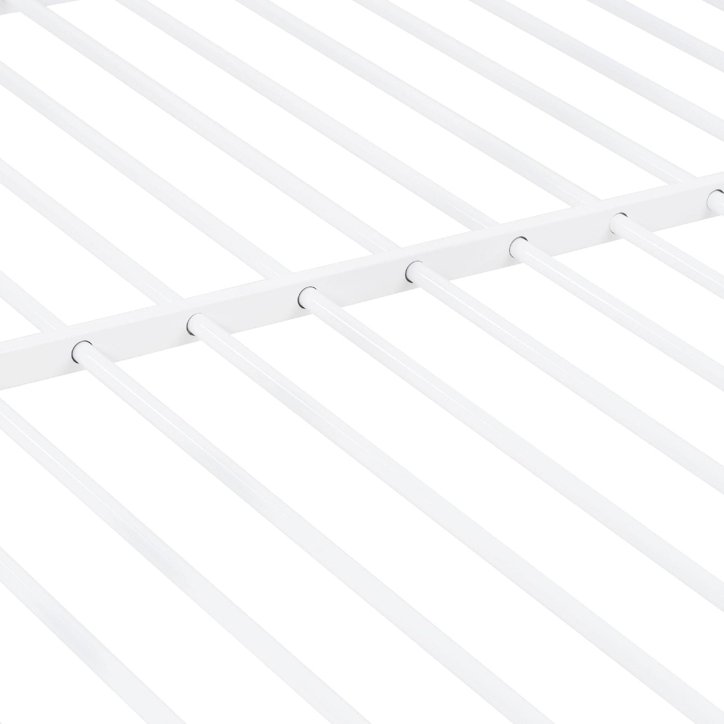 Heavy-Duty Full Over Full Metal Bunk Bed with Built-In Ladder and Safety Guard Rail, White | Just Better Bunk Beds
