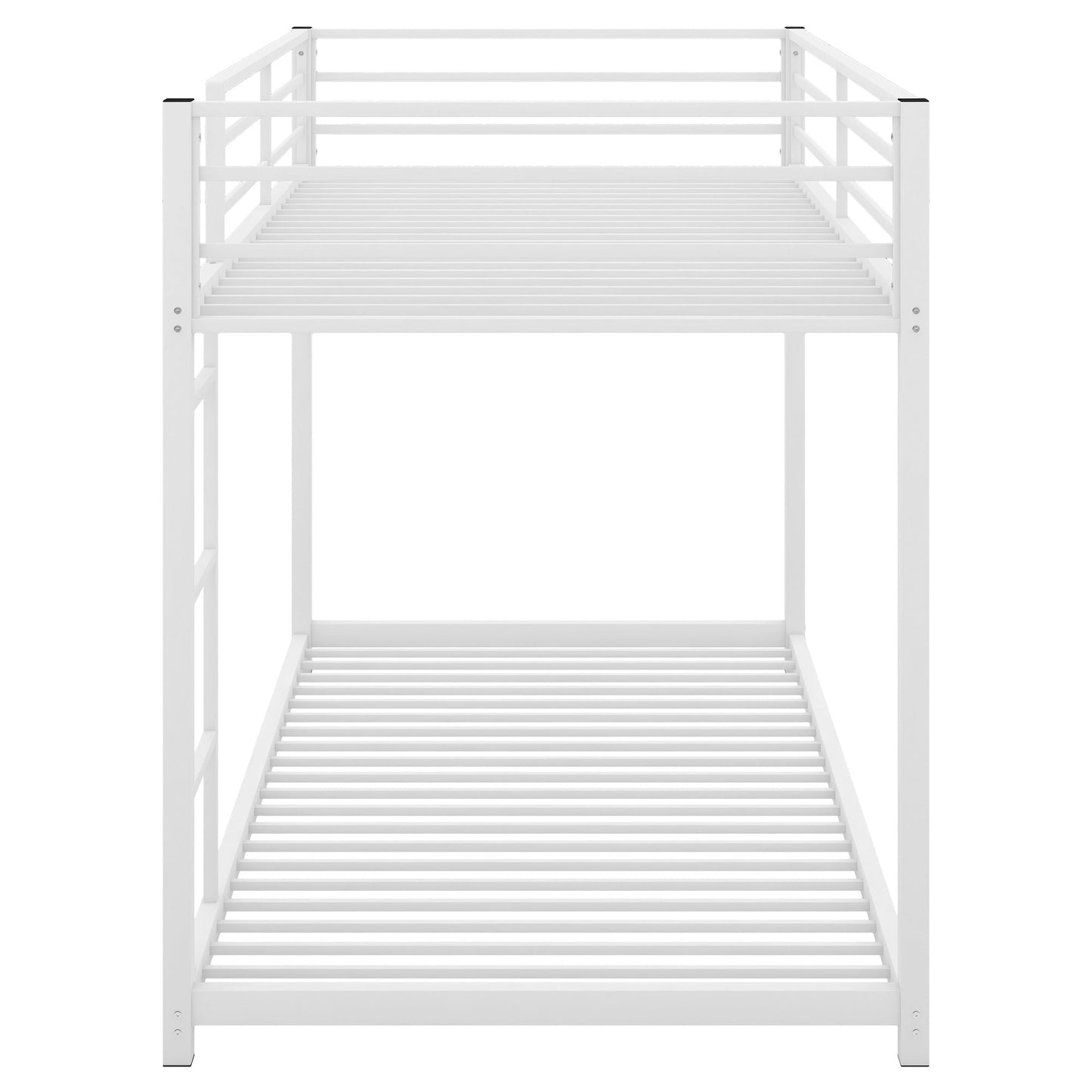 Low Profile Twin Over Twin Metal Bunk Bed with Ladder, White | Just Better Bunk Beds