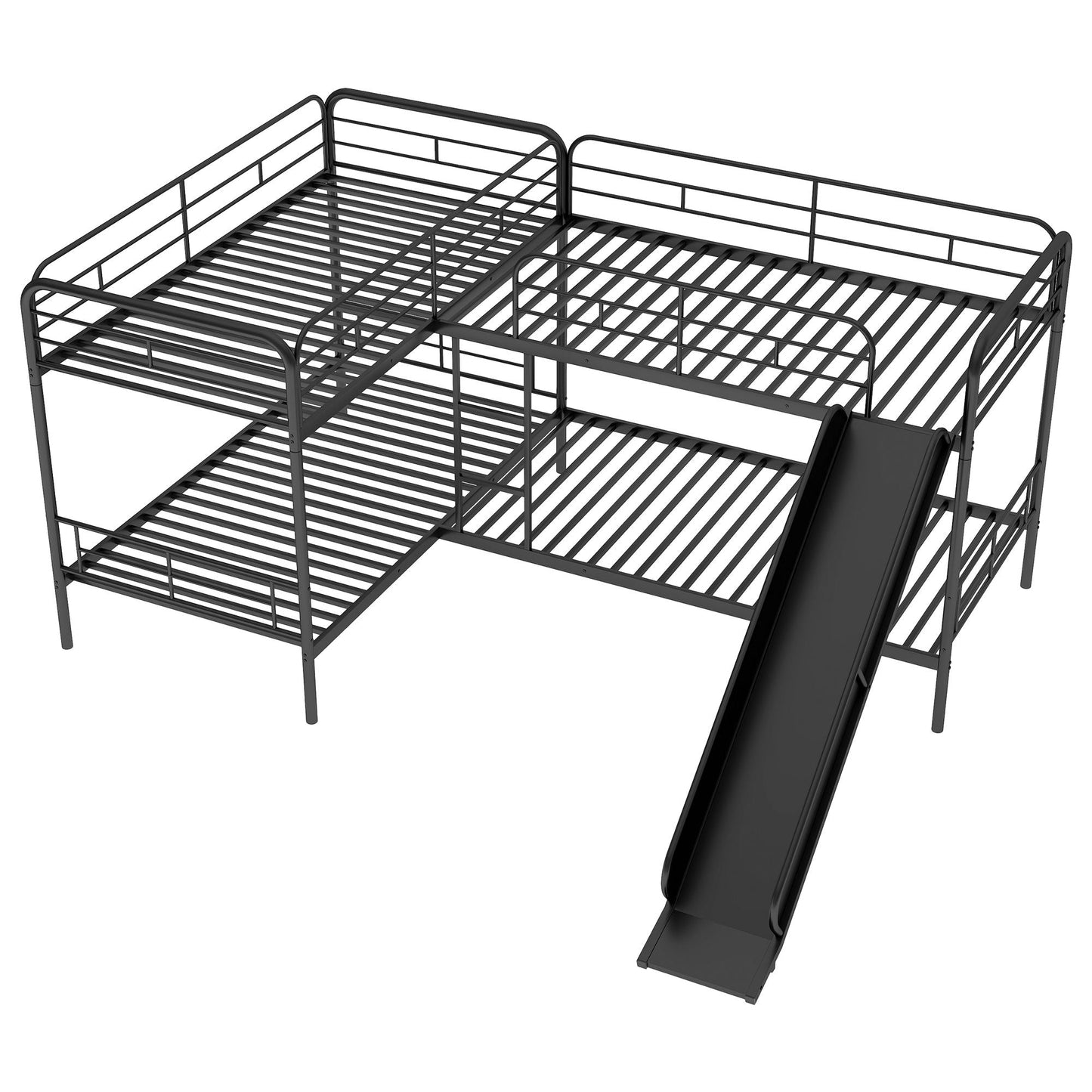Twin Size L-Shaped Bunk Bed with Slide and Ladder,  Black