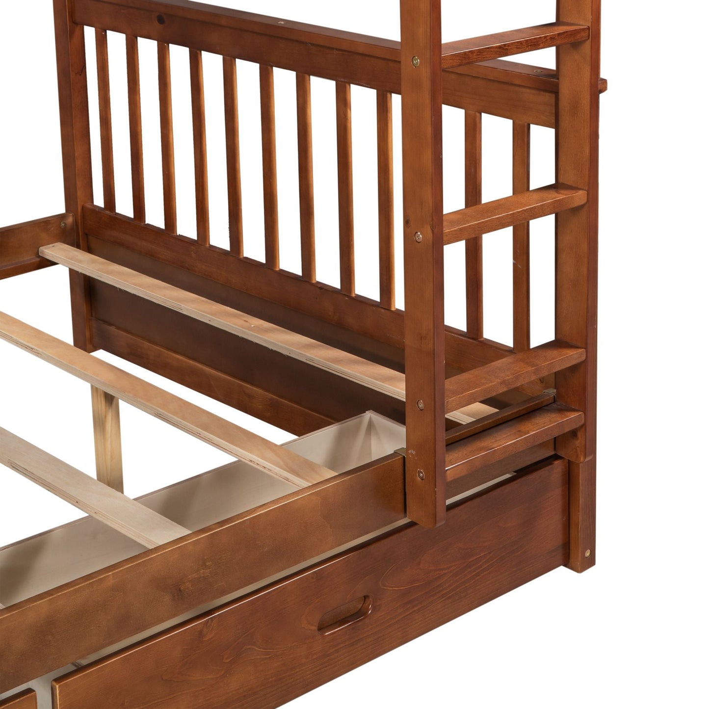 Shared Room Solution Full Over Full Wood Bunk Bed with Ladders and Storage Drawers, Walnut | Just Better Bunk Beds