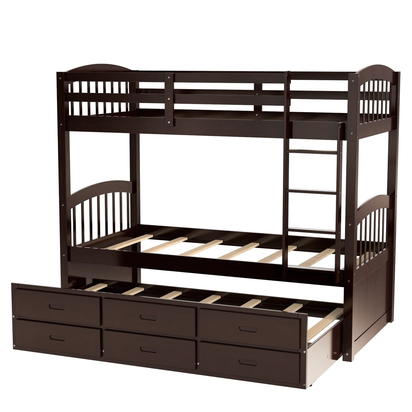 Space-Saving Twin Over Twin Wood Bunk Bed, White with Trundle and Drawers | Just Better Bunk Beds