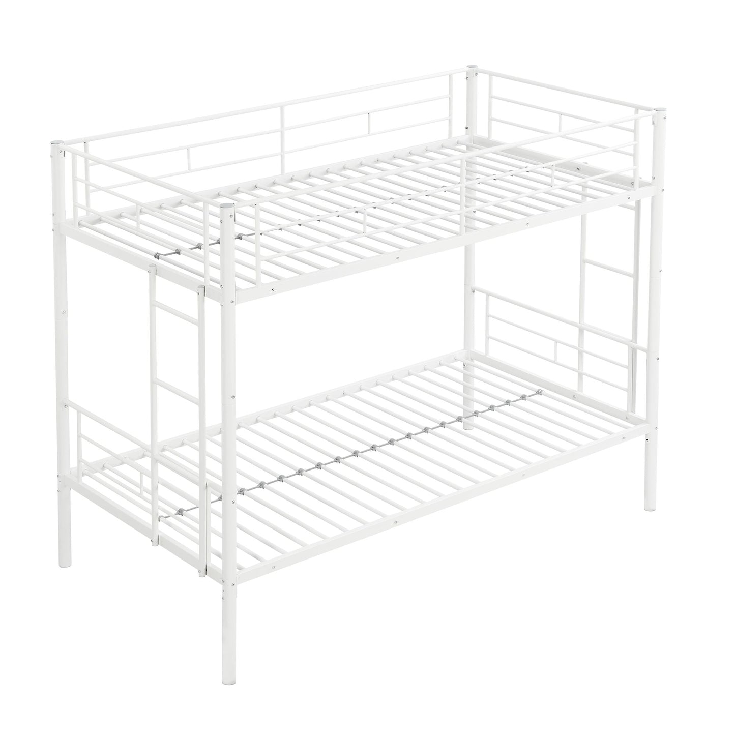Shared Room Solution Twin Over Twin Metal Bunk Bed with 2 Ladders and Full-Length Guardrail, Black | Just Better Bunk Beds