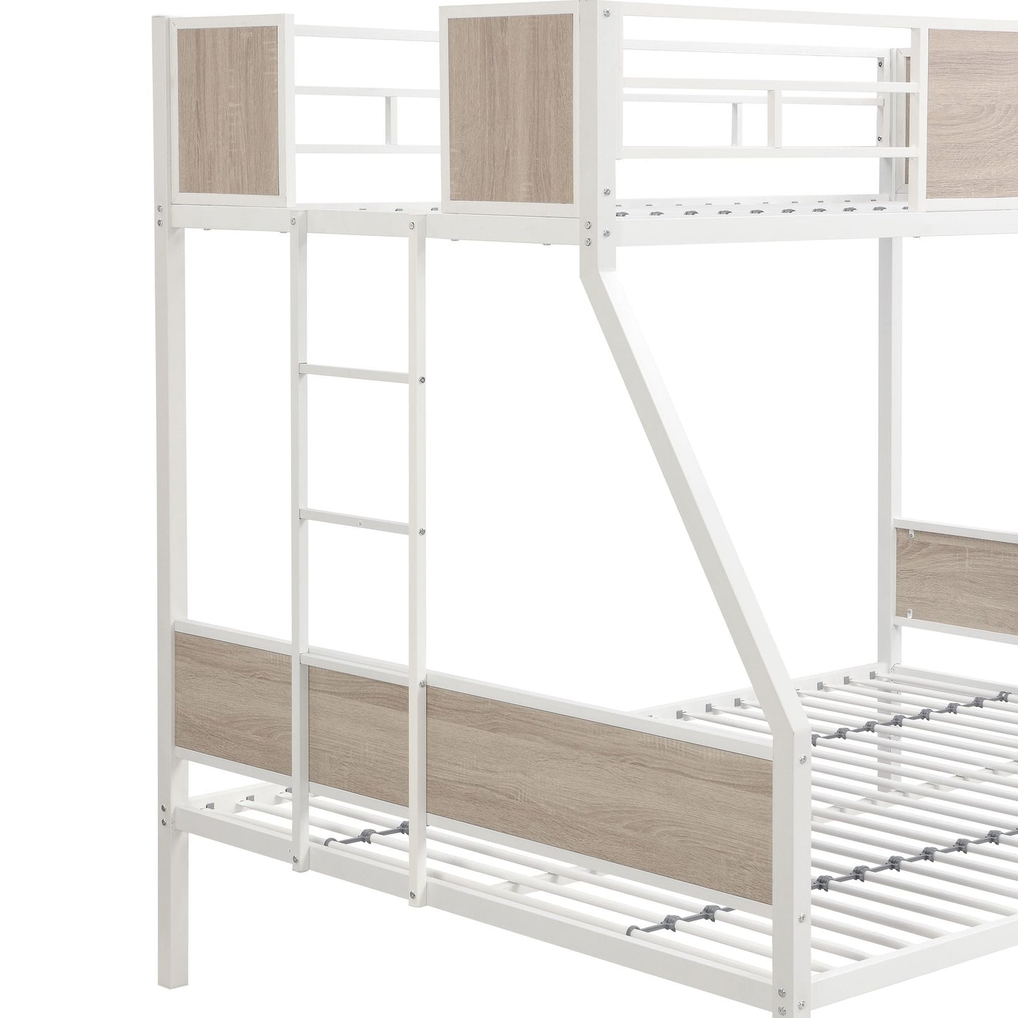 Twin Over FULL Metal Bunk Bed with Trundle 2 - Side Ladder and Full-Length Guardrail,  No Box Spring Needed,  Large Under Bed Storage,  Easy Assemble
