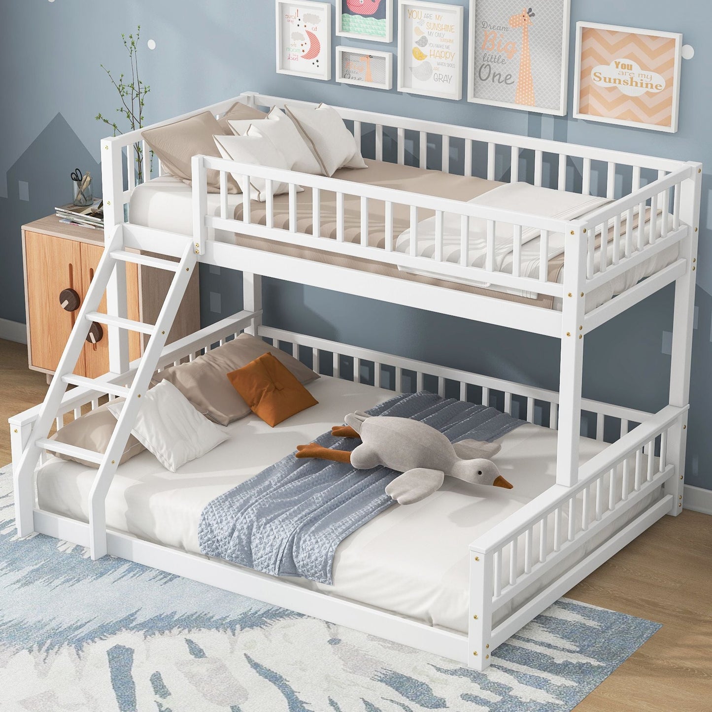 Shared Room Solution Twin XL Over Queen Wood Bunk Bed, White | Just Better Bunk Beds
