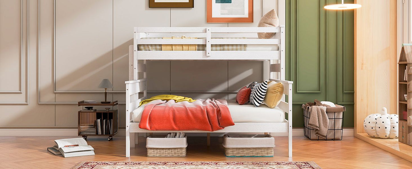 Shared Room Solution Twin XL Over Queen Wood Bunk Bed with Ladder, White | Just Better Bunk Beds