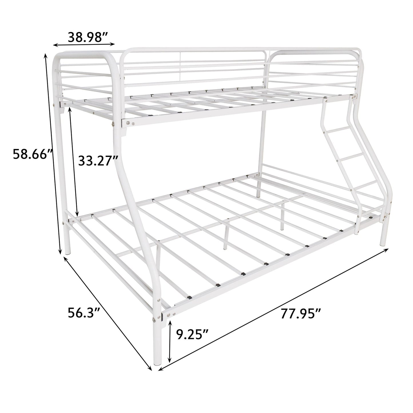 Twin-Over-Full Metal Bunk Bed,  Heavy Duty Bunk Bed, Easy Assembly with Enhanced Upper-Level Guardrail,  White