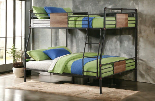 House-Style Full XL Over Queen Wood Bunk Bed Black and Dark Bronze Hand-Brushed Finish | Just Better Bunk Beds