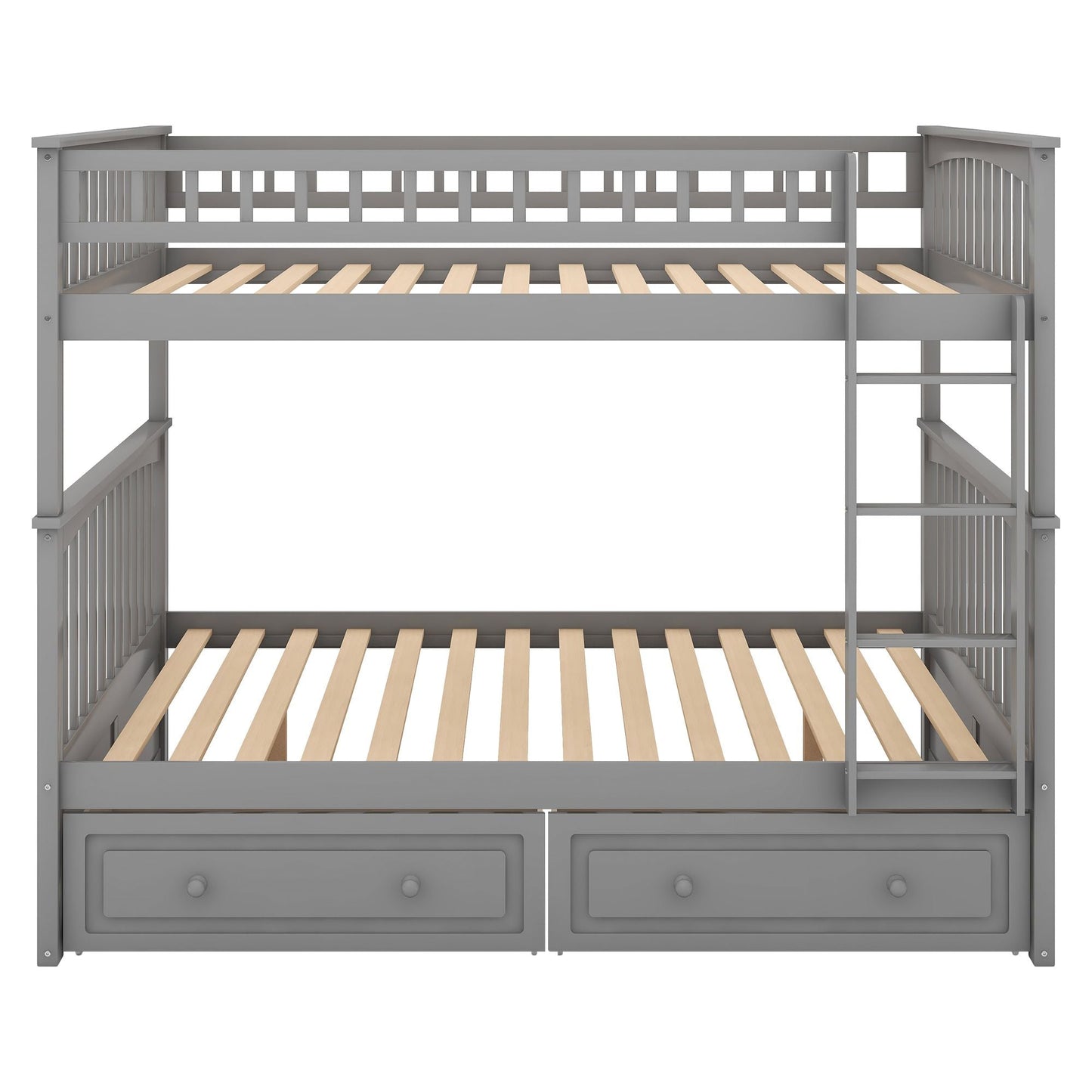 Convertible Full Over Full Wood Bunk Bed with Drawers, Gray | Just Better Bunk Beds