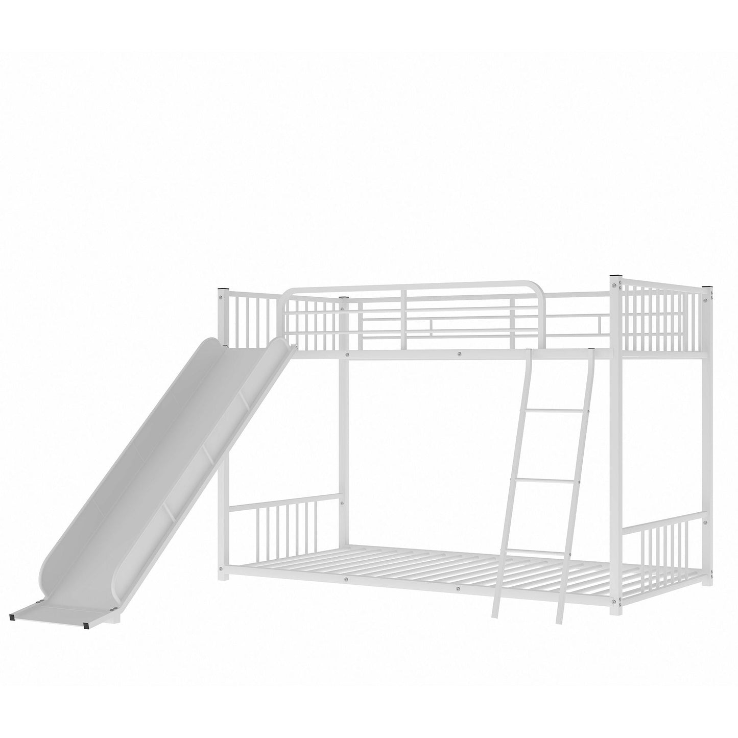 Space-Saving Metal Bunk Bed with Slide Twin Over Twin, White | Just Better Bunk Beds