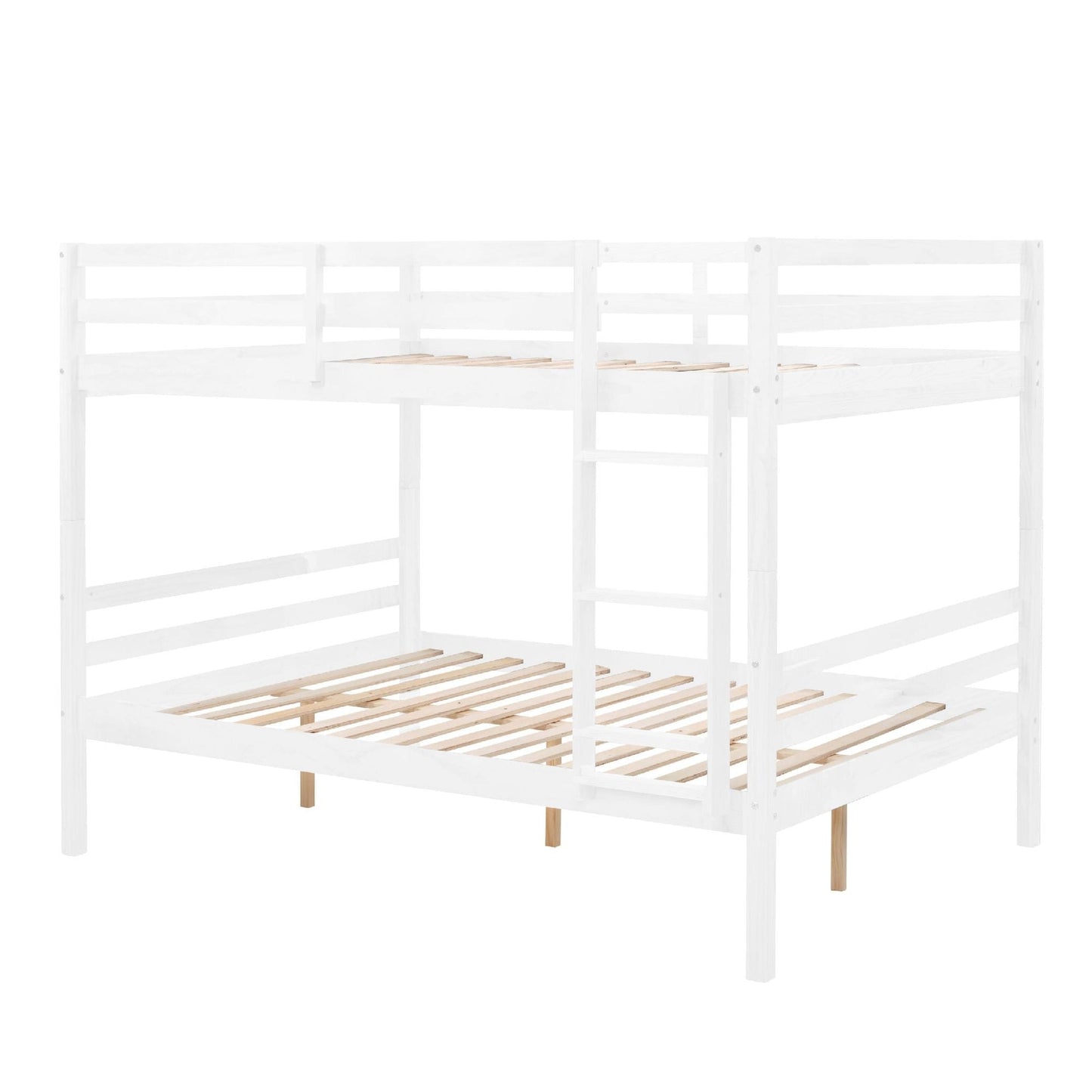 Dorm Room Full Over Full Wood Bunk Bed with Ladder and Guardrail, White | Just Better Bunk Beds