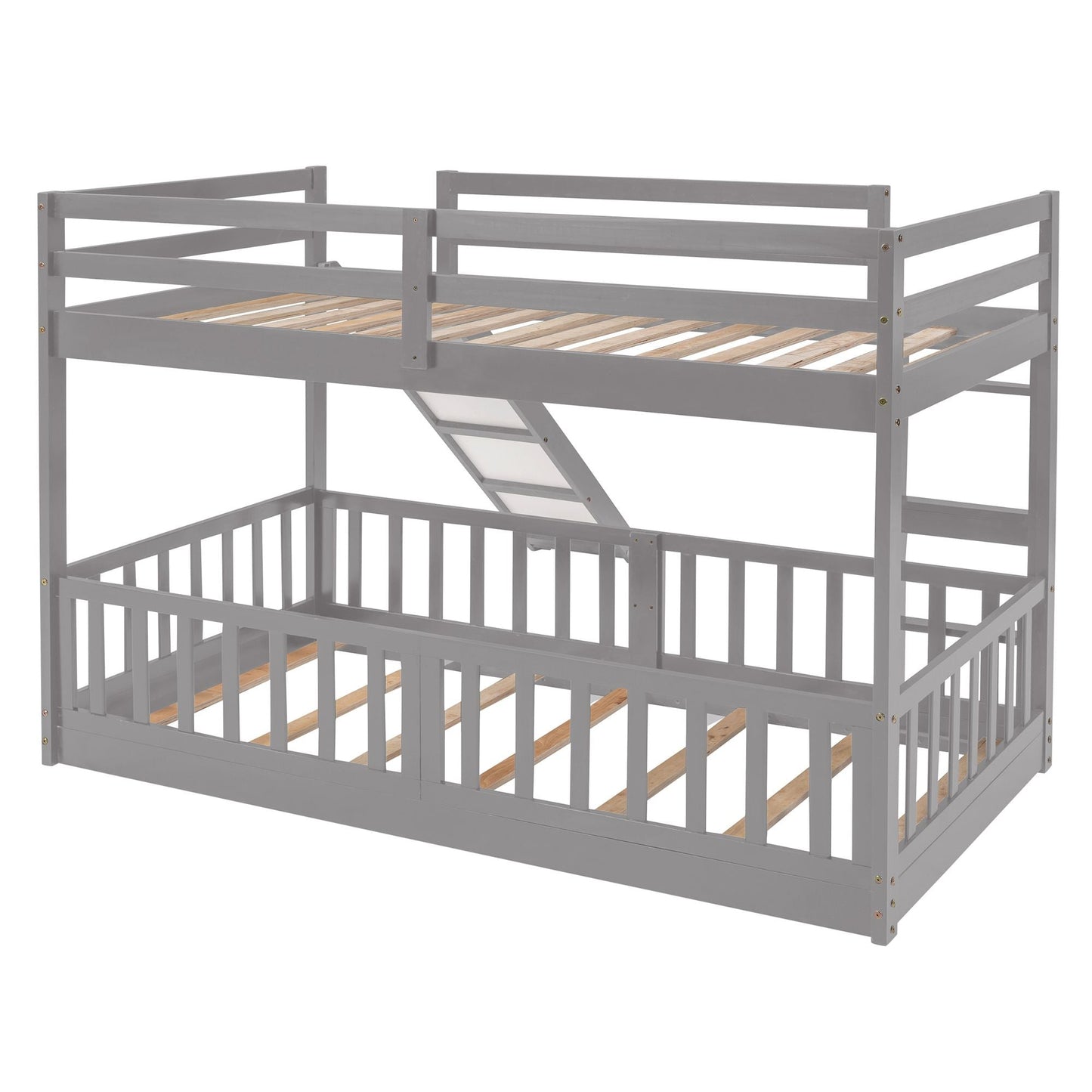 Kids Bedroom Twin Over Twin Wood Bunk Bed with Slide and Ladder, White | Just Better Bunk Beds