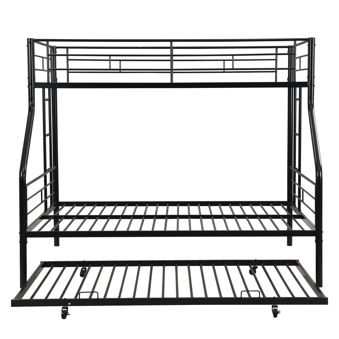 Twin Over Full with trundle Metal Bunk Bed ,  No Box Spring Needed,  Easy Assemble