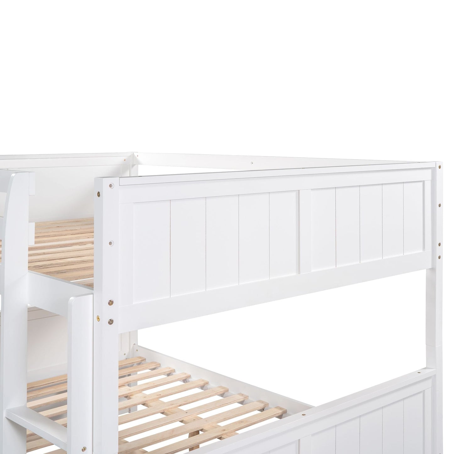 Shared Room Solution Full Over Full Wood Bunk Bed with Twin Trundle, White | Just Better Bunk Beds