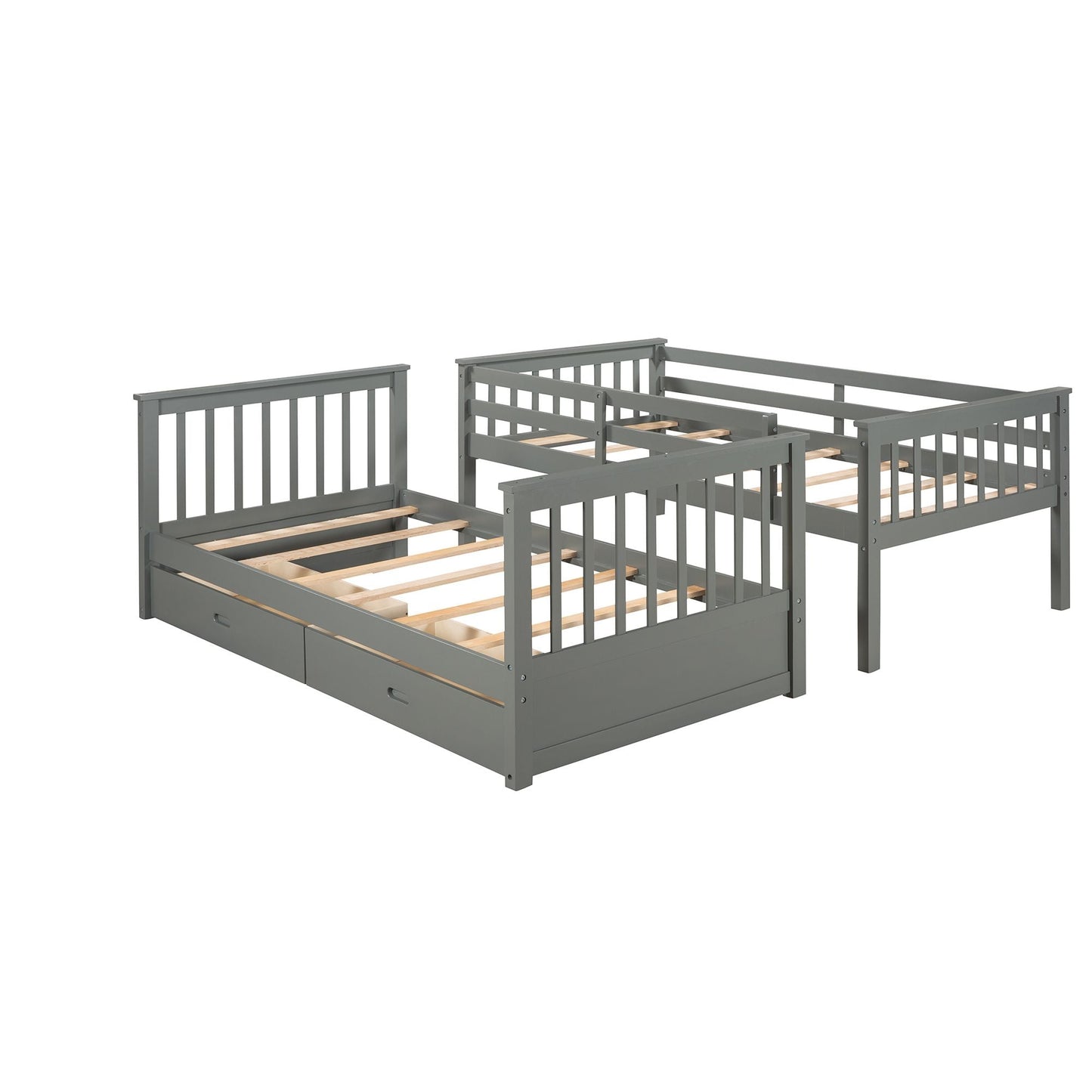 Storage-Enhanced Twin Over Twin Wood Bunk Bed with Ladders, Two Drawers, White | Just Better Bunk Beds