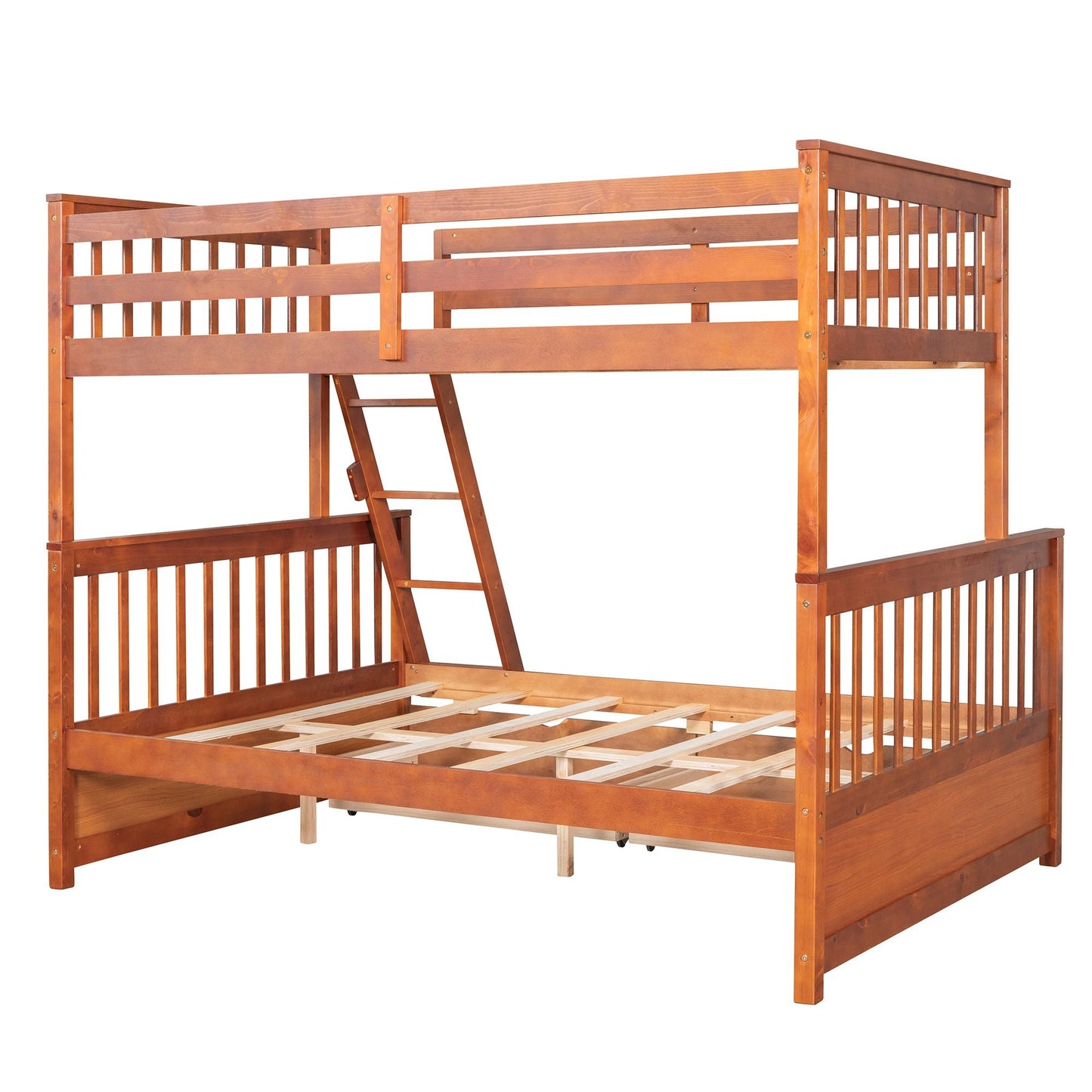Heavy-Duty Twin Over Full Wood Bunk Bed with Ladders and Two Storage Drawers, White | Just Better Bunk Beds