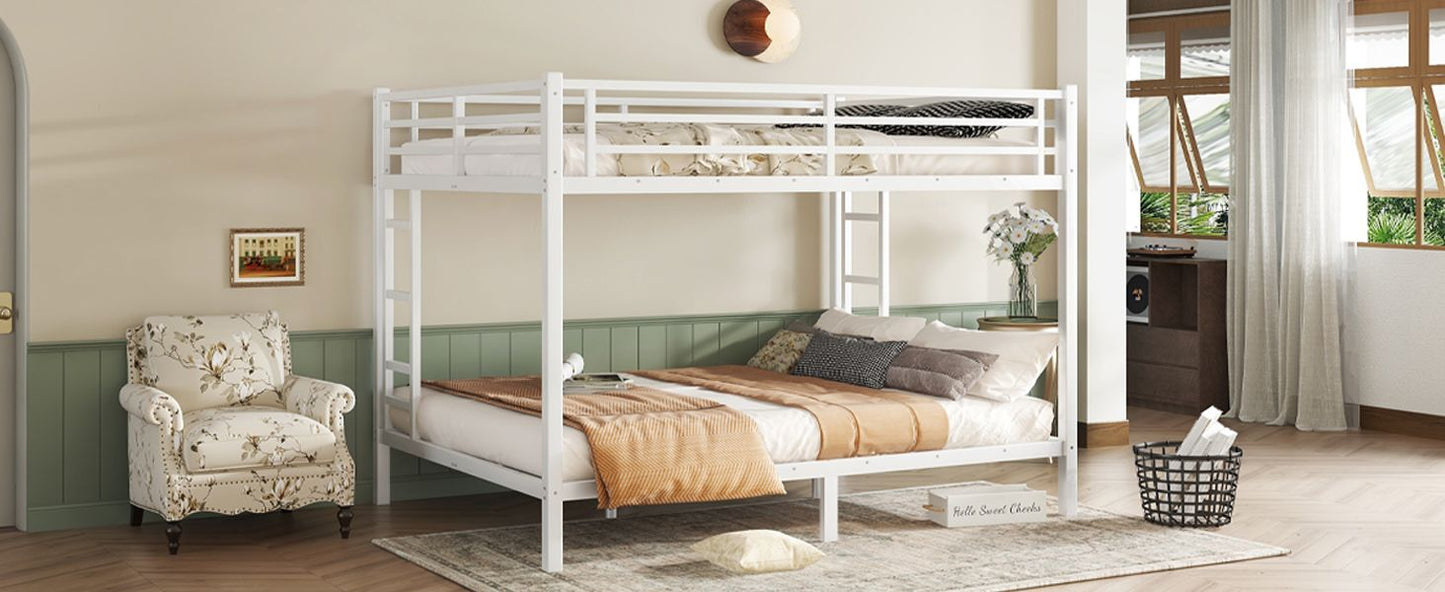 Heavy-Duty Queen Over Queen Metal Bunk Bed for Teens and Adults, Space-Saving, Noise Reduced, No Box Spring Needed, White | Just Better Bunk Beds
