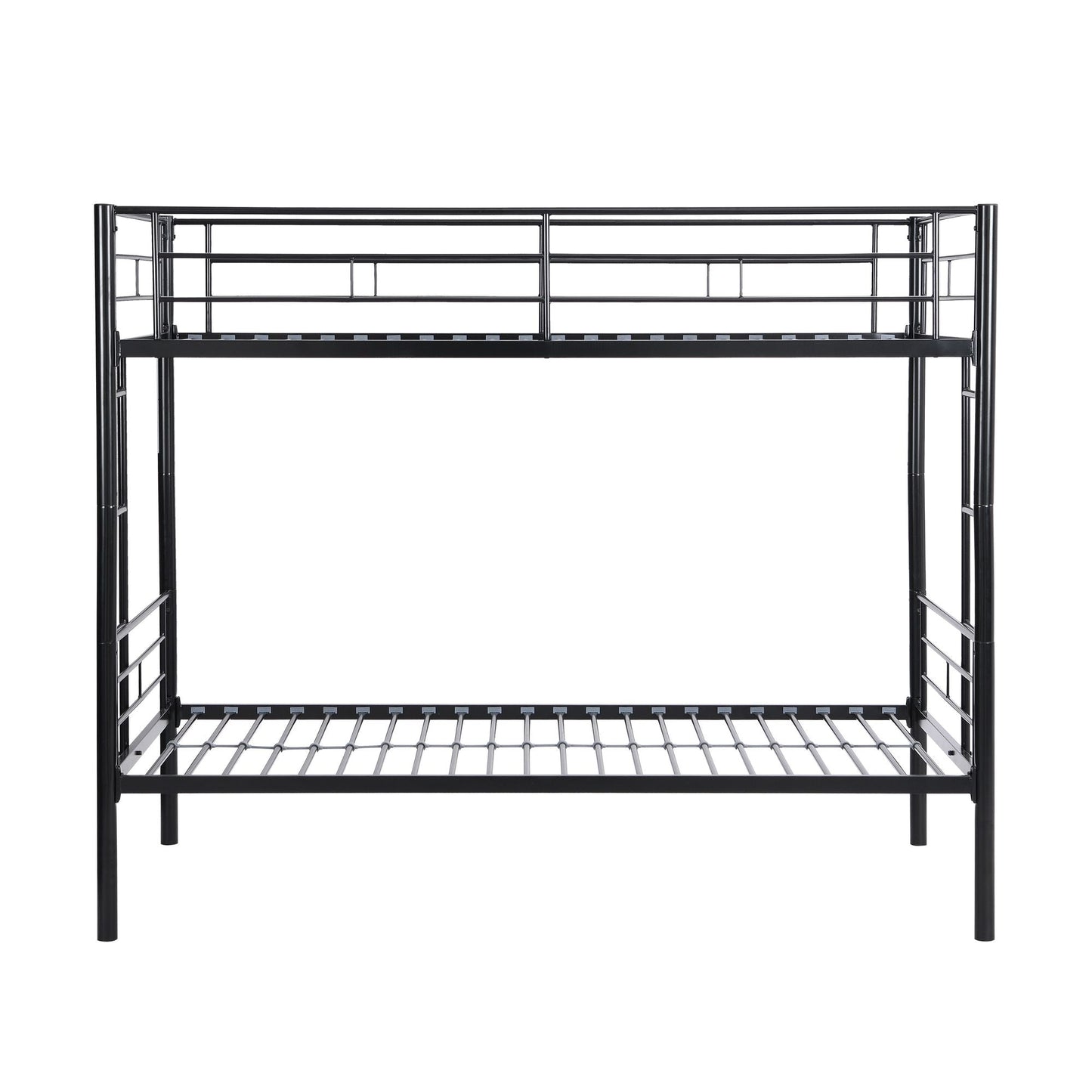Shared Room Solution Twin Over Twin Metal Bunk Bed with 2 Ladders and Full-Length Guardrail, Black | Just Better Bunk Beds