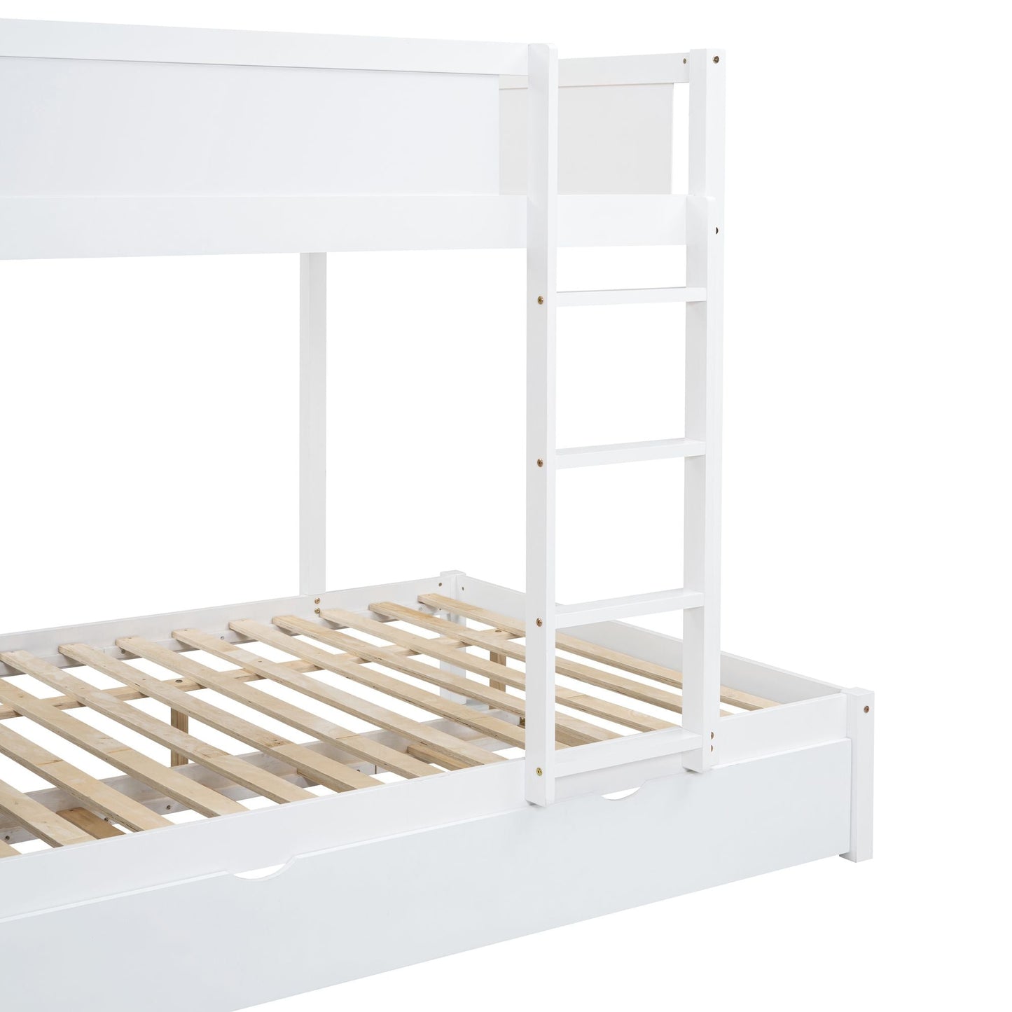 Multi-Functional Full Over Full Wood Bunk Bed with Twin Trundle, Storage, Desk, White | Just Better Bunk Beds