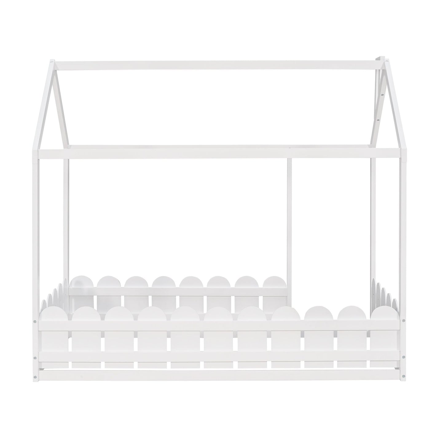 House-Style Twin Wood Bed Frame with Fence for Kids and Teens, Espresso, Gray, White | Just Better Bunk Beds