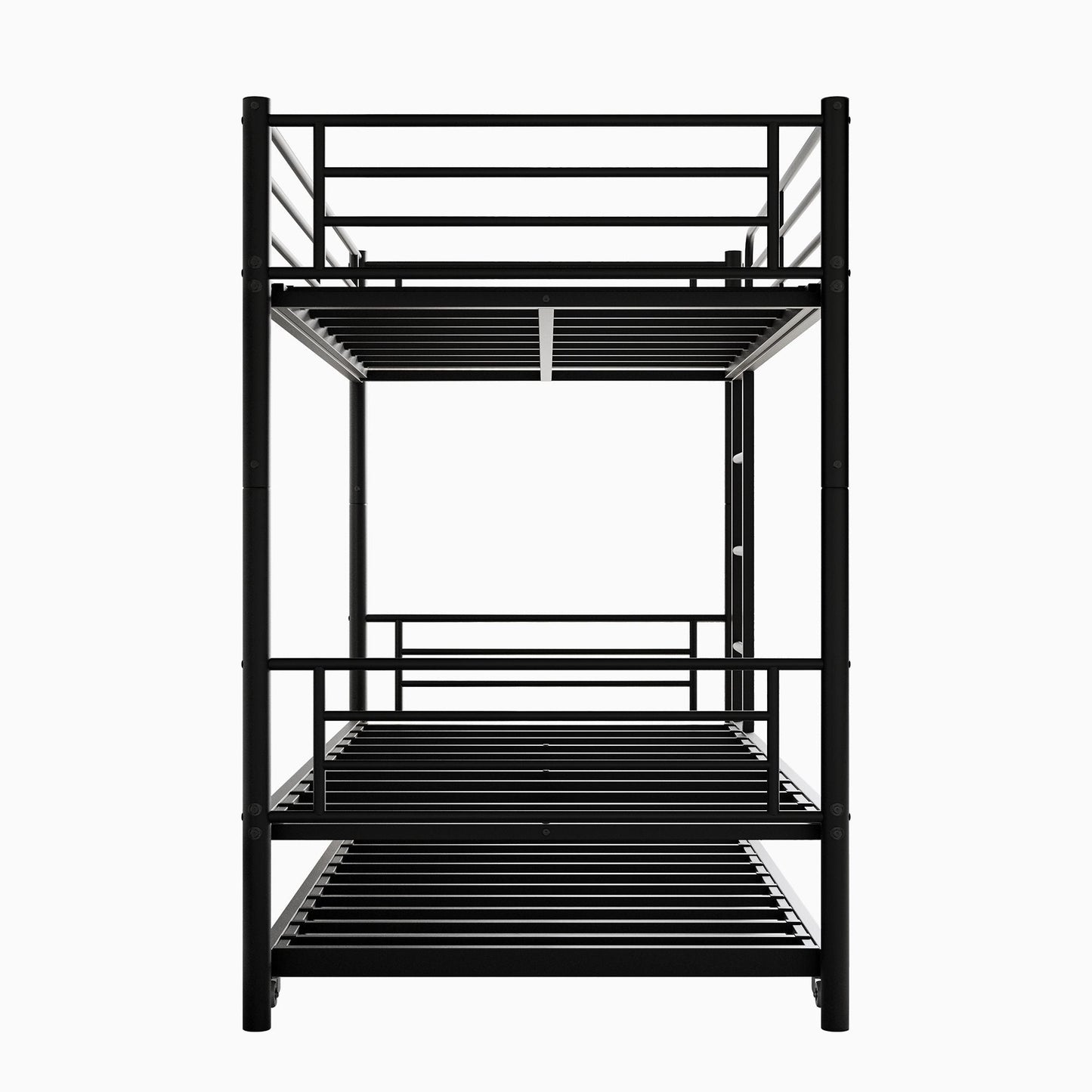 Space-Saving Twin Metal Bunk Bed with Trundle, Ladder, and Guardrail, Black | Just Better Bunk Beds