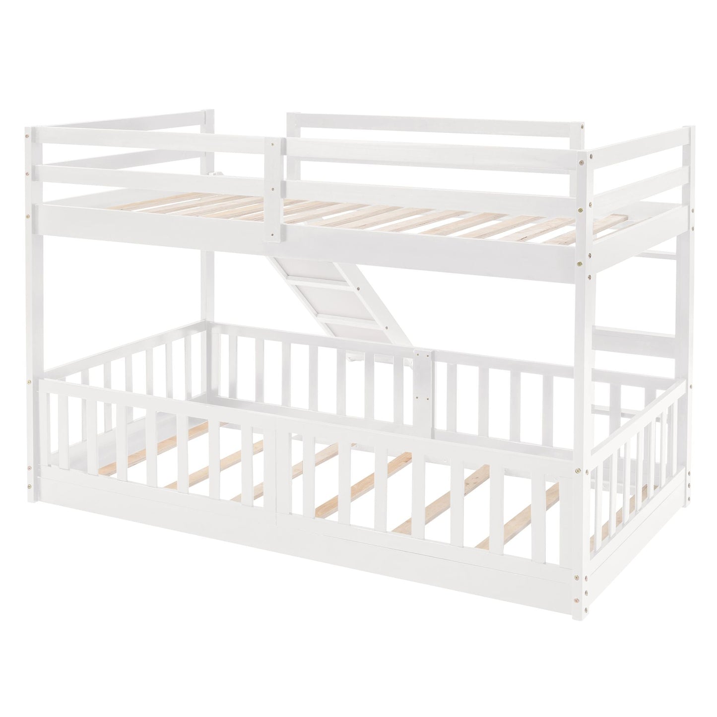 Twin Over Twin Bunk Bed with Slide and Ladder,  White