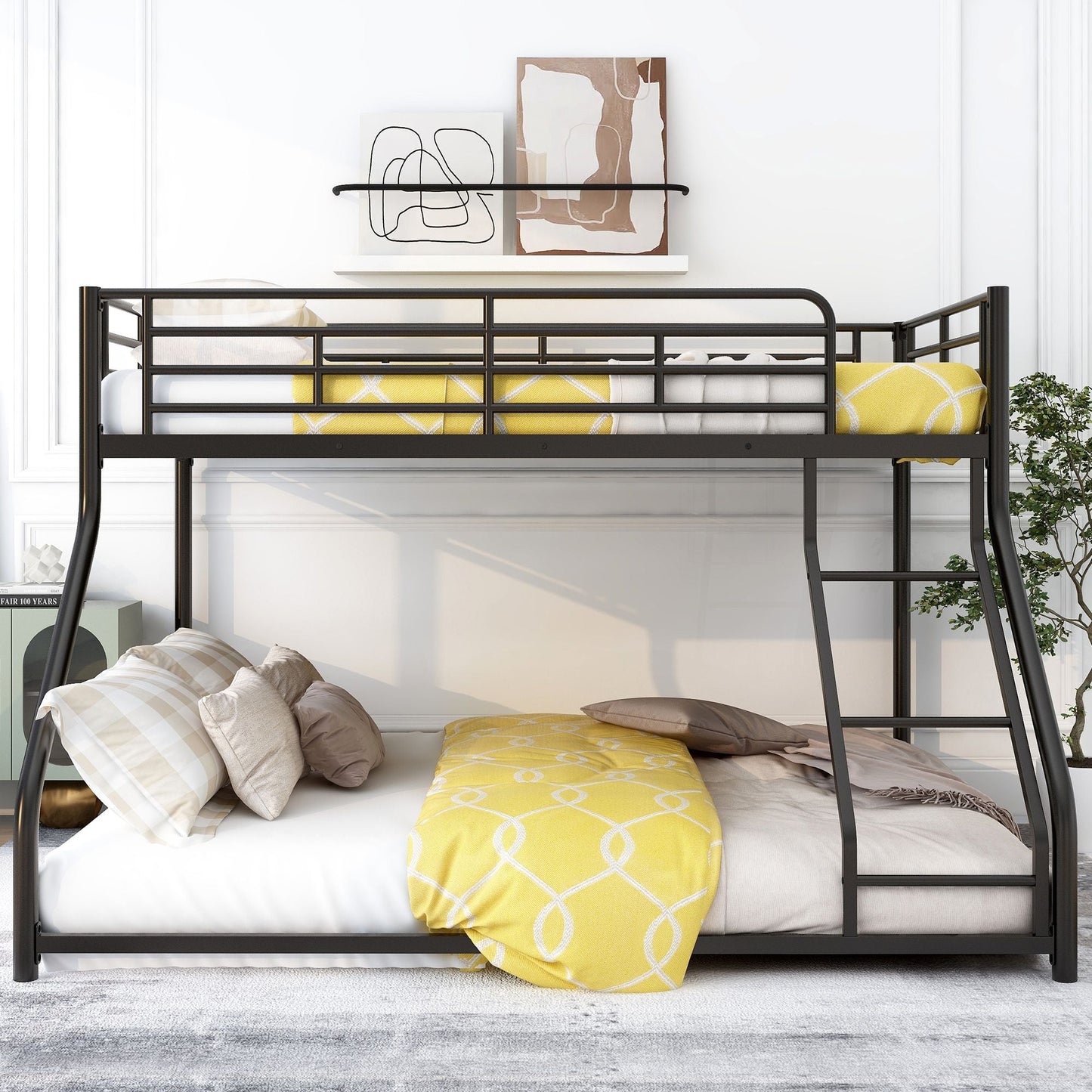 Space-Saving Twin XL Over Queen Metal Floor Bunk Bed, Black | Just Better Bunk Beds
