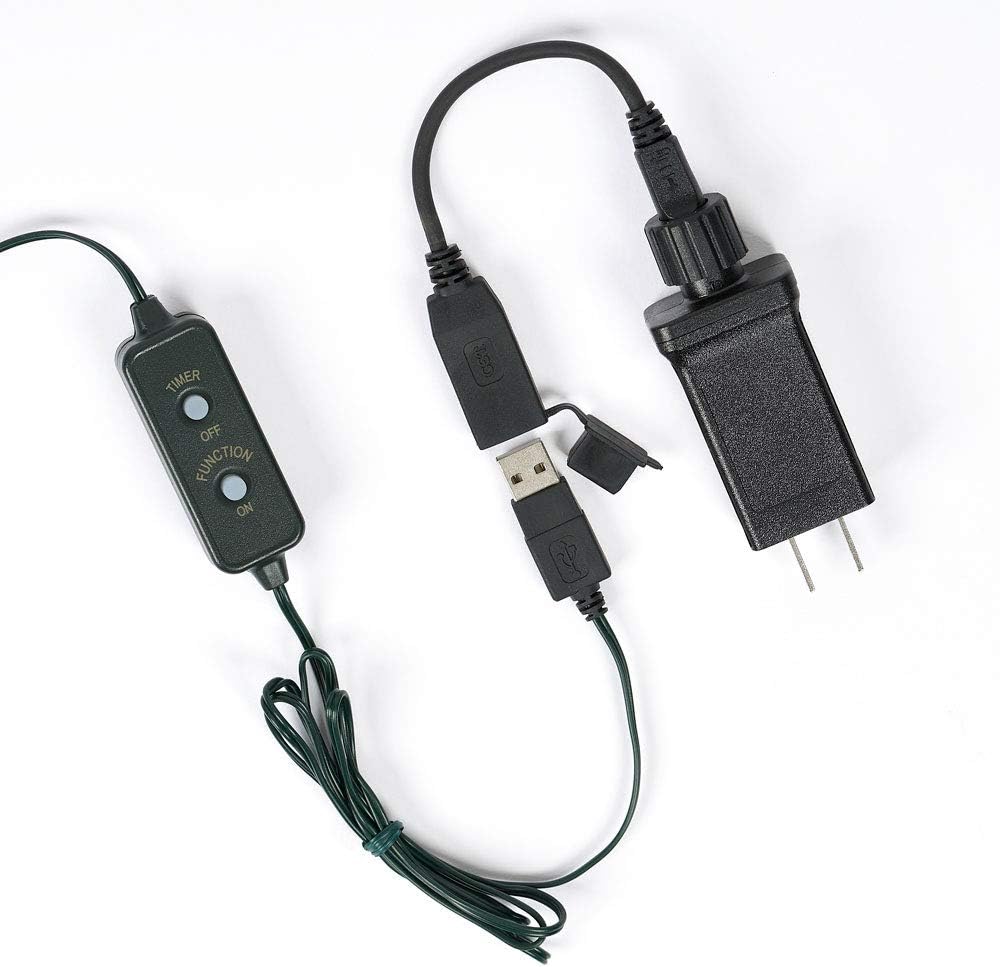 USB powered 750 Superbright LED (63 foot) Green Wire Multifunction Lights with Timer - Cool White