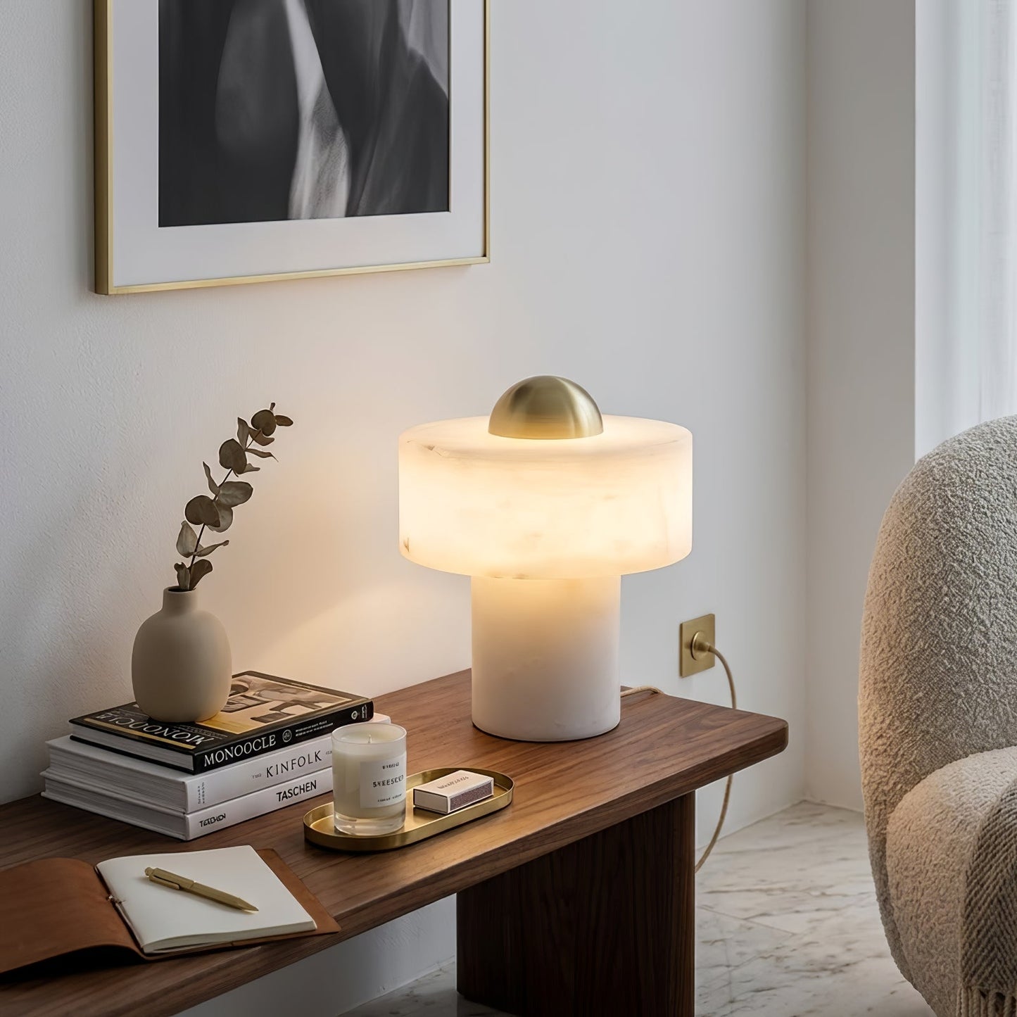 Dual Pillar Natural Alabaster Table Lamp
