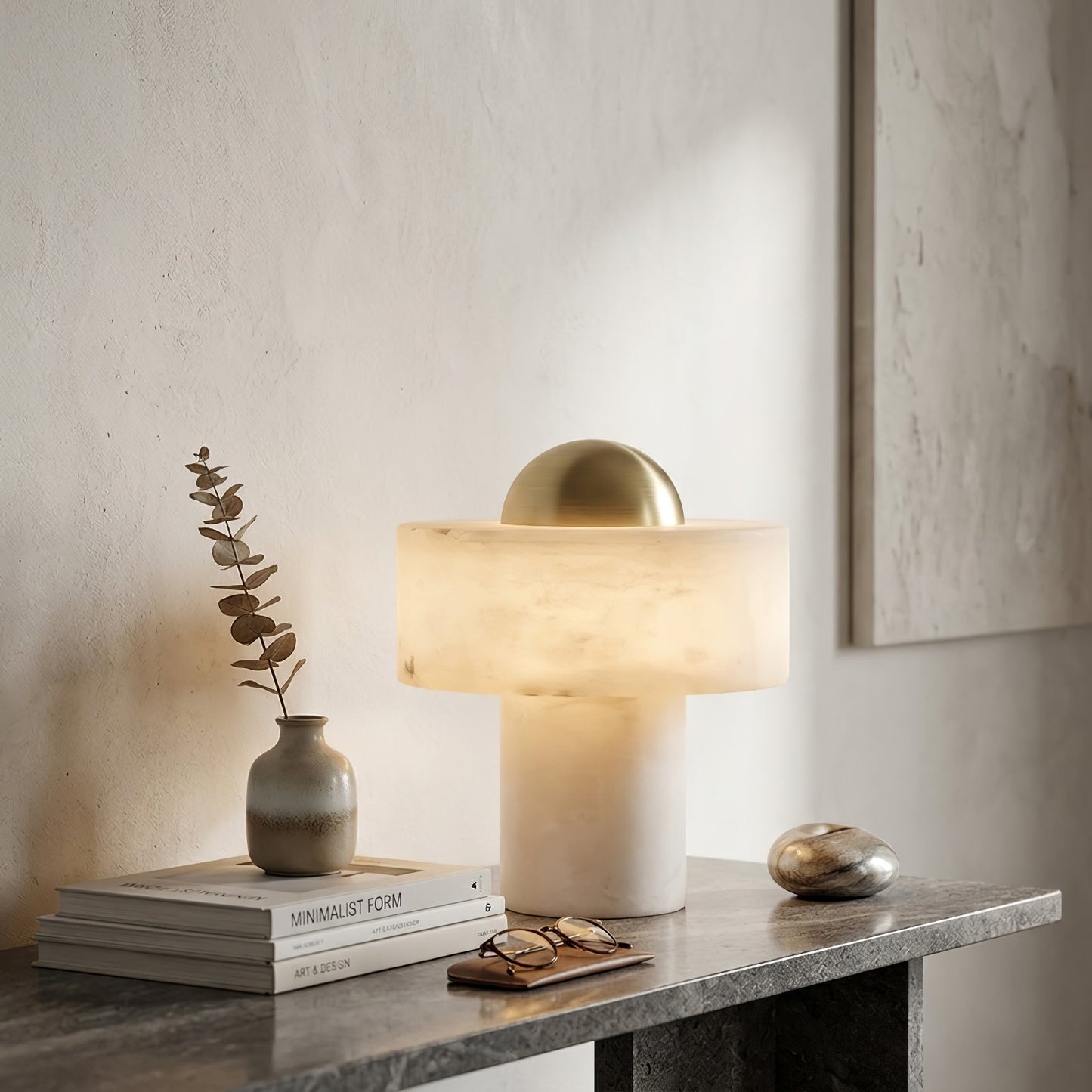 Dual Pillar Natural Alabaster Table Lamp